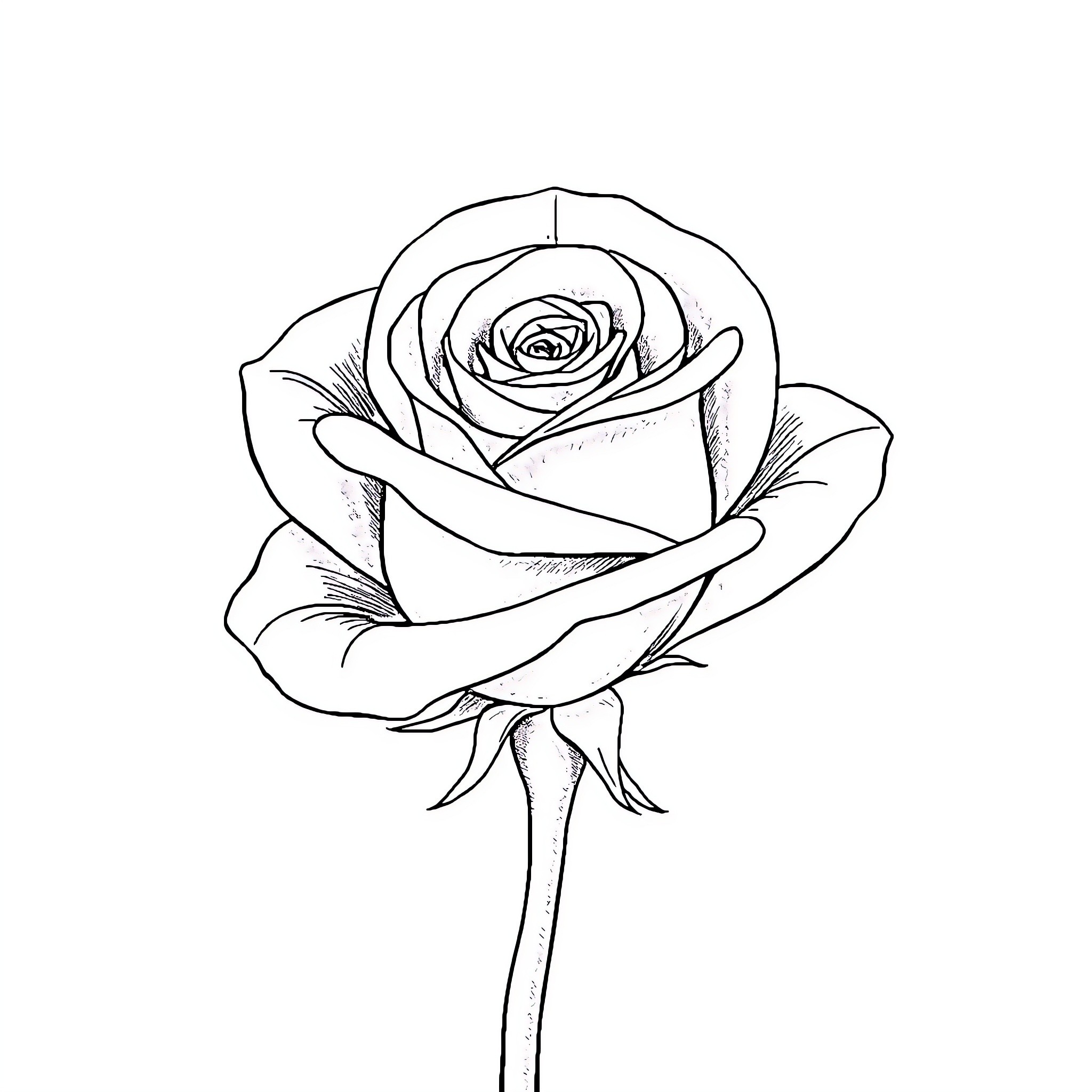 Rose blooming with delicate details Coloring Page (free black-and-white line drawing printable PDF for all, from beginners to advanced learners, including children, teens, adults, and seniors)