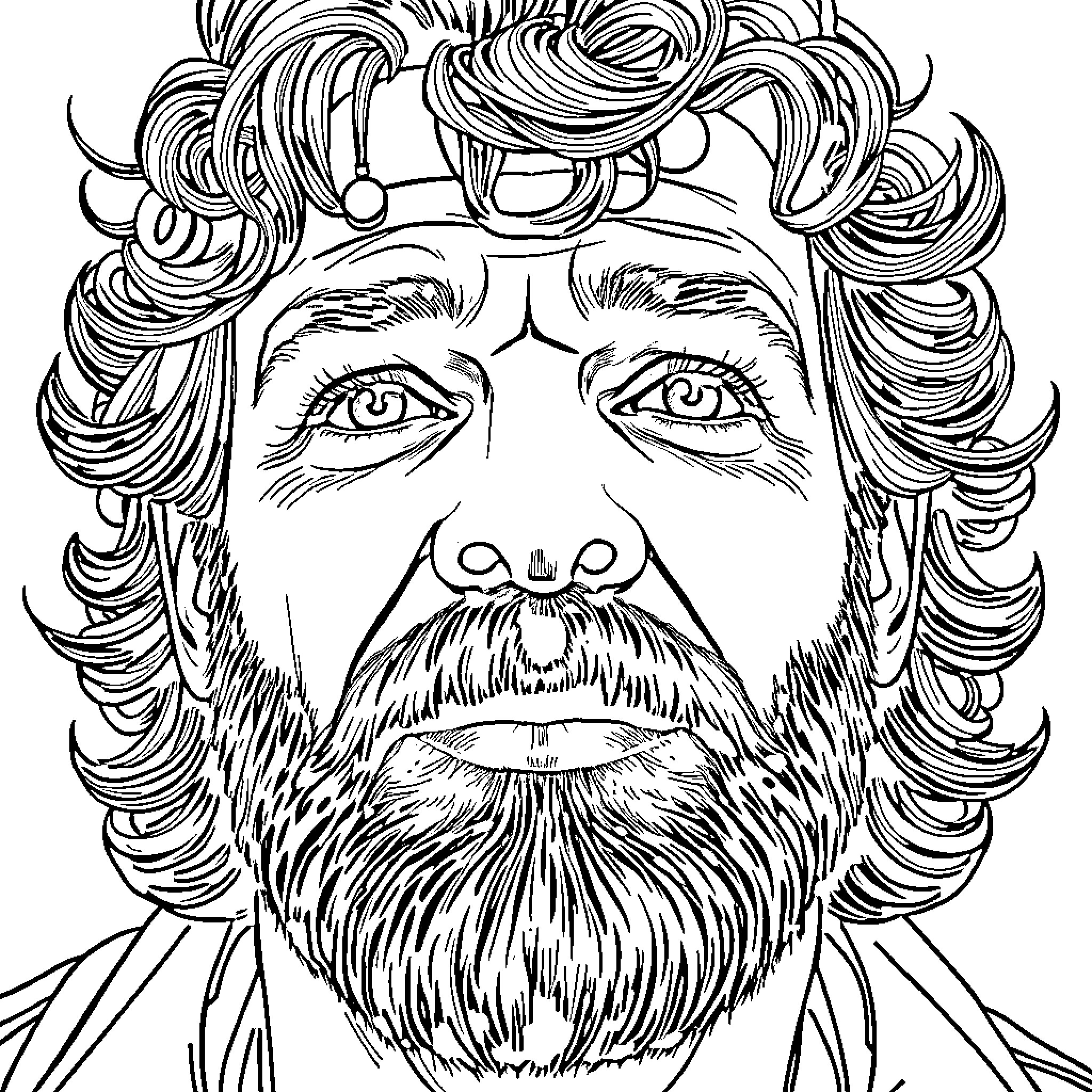 Danny Masterson in pensive expression with elaborate hairstyle Coloring Page (free black-and-white line drawing printable PDF for all, from beginners to advanced learners, including children, teens, adults, and seniors)