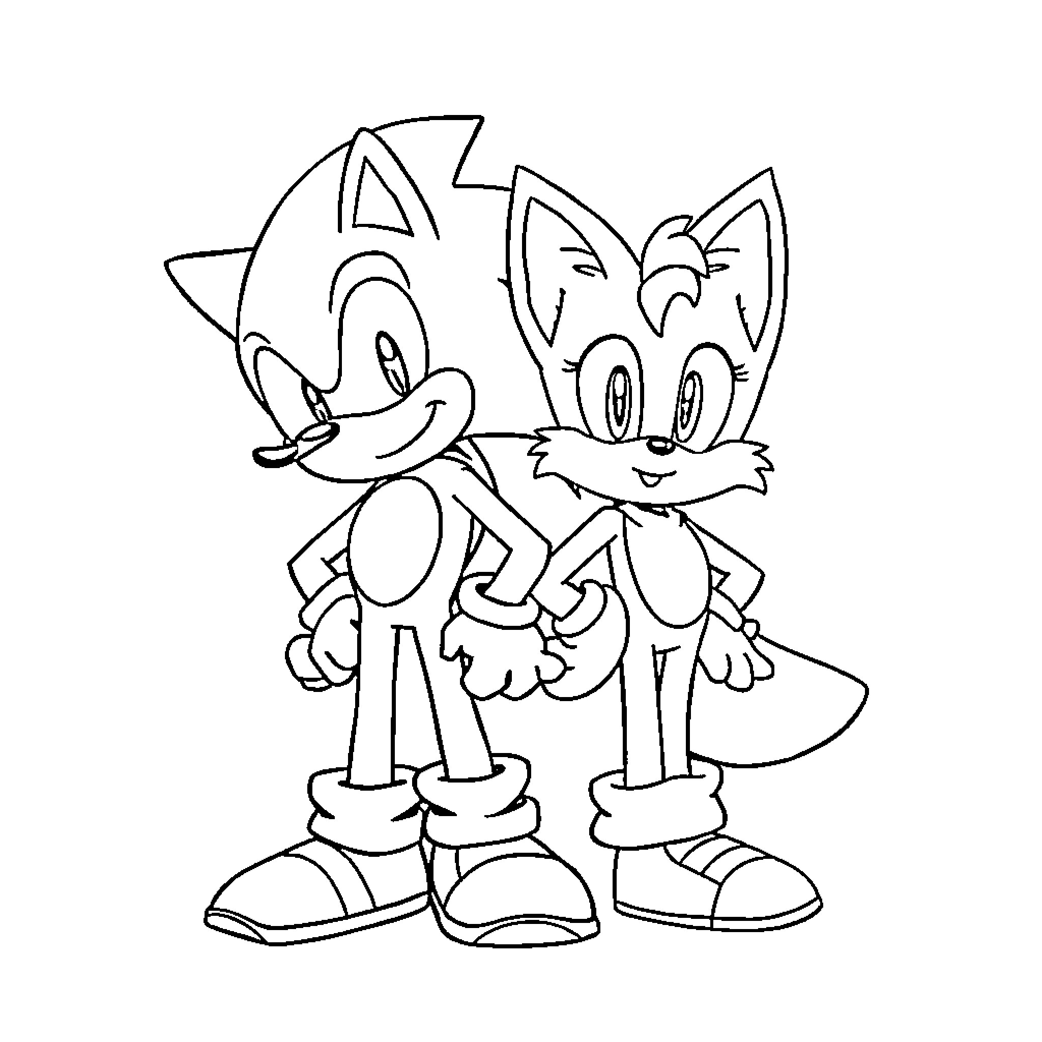 Sonic Characters in Playful Interaction Coloring Page (free black-and-white line drawing printable PDF for all, from beginners to advanced learners, including children, teens, adults, and seniors)
