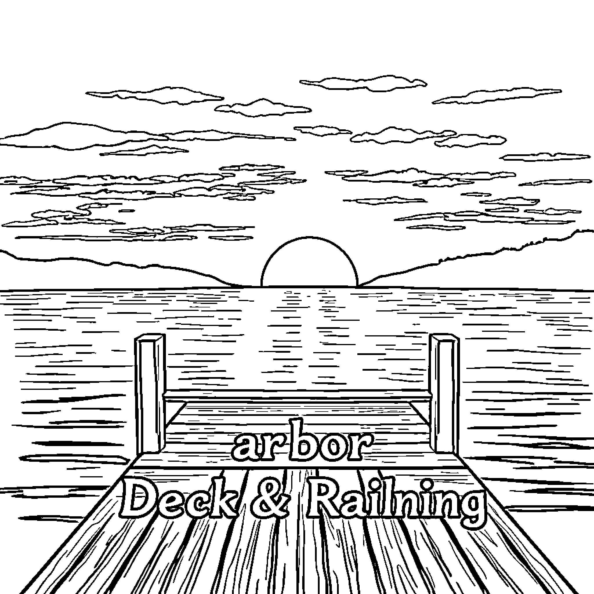 Sunset over the Tranquil Lakeside Dock Coloring Page (free black-and-white line drawing printable PDF for all, from beginners to advanced learners, including children, teens, adults, and seniors)