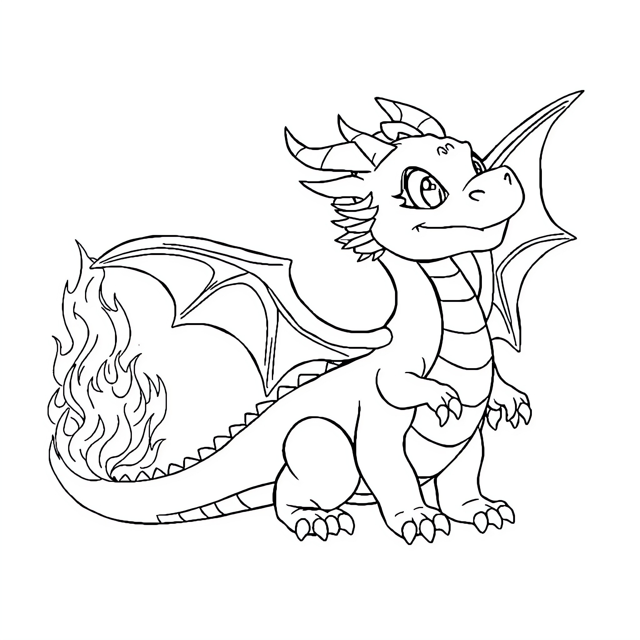Dragon hatchling spreading its wings playfully Coloring Page (free black-and-white line drawing printable PDF for all, from beginners to advanced learners, including children, teens, adults, and seniors)