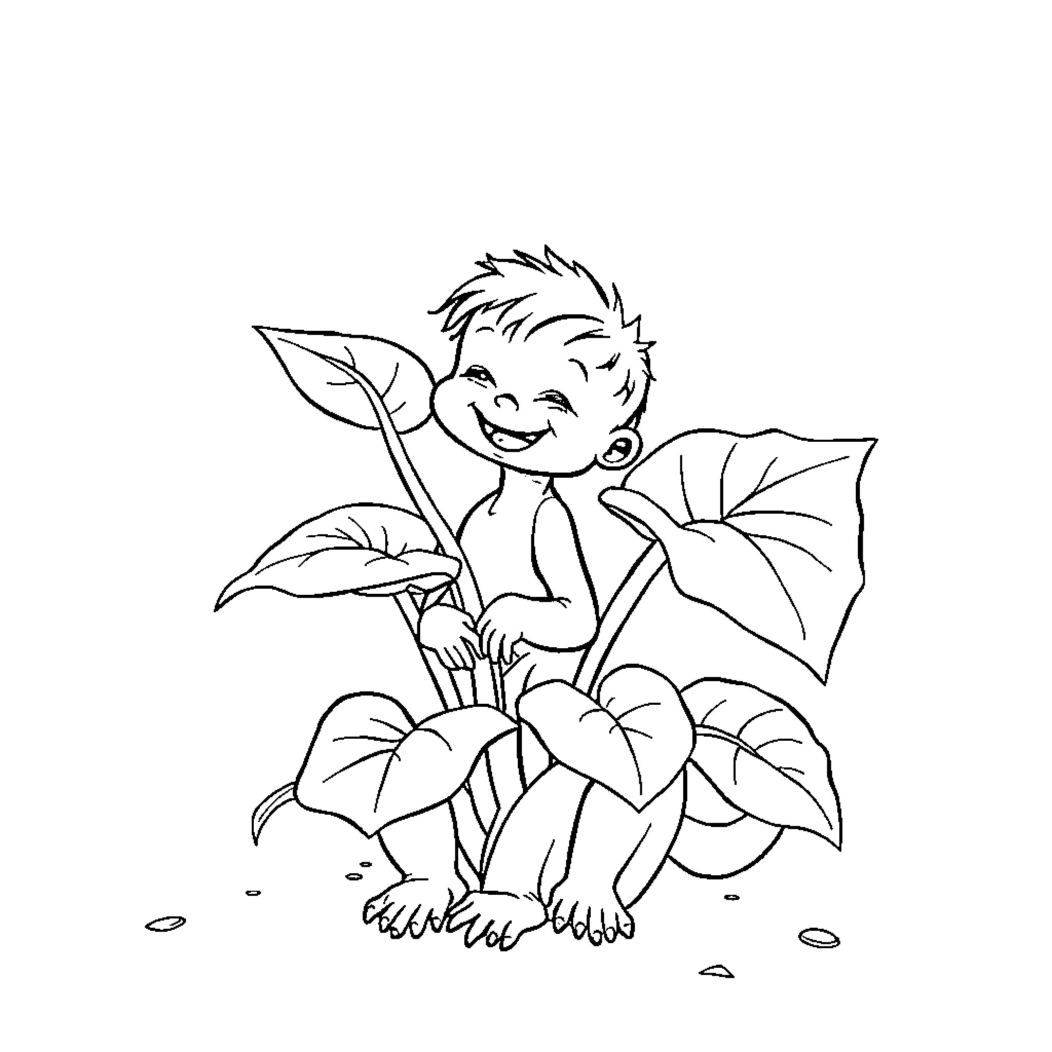 Child playing in garden with plants Coloring Page (free black-and-white line drawing printable PDF for all, from beginners to advanced learners, including children, teens, adults, and seniors)