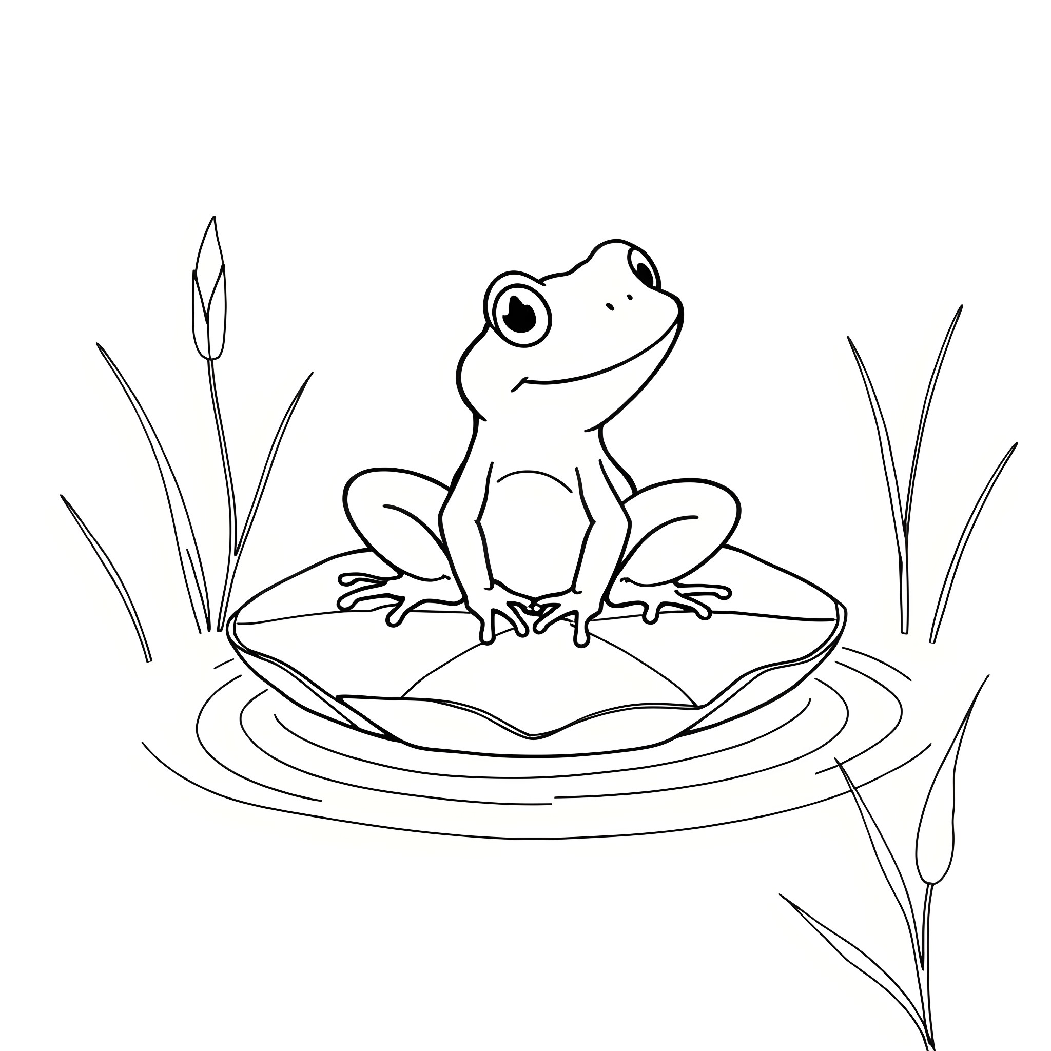 Pepe the frog relaxing on a lily pad Coloring Page (free black-and-white line drawing printable PDF for all, from beginners to advanced learners, including children, teens, adults, and seniors)