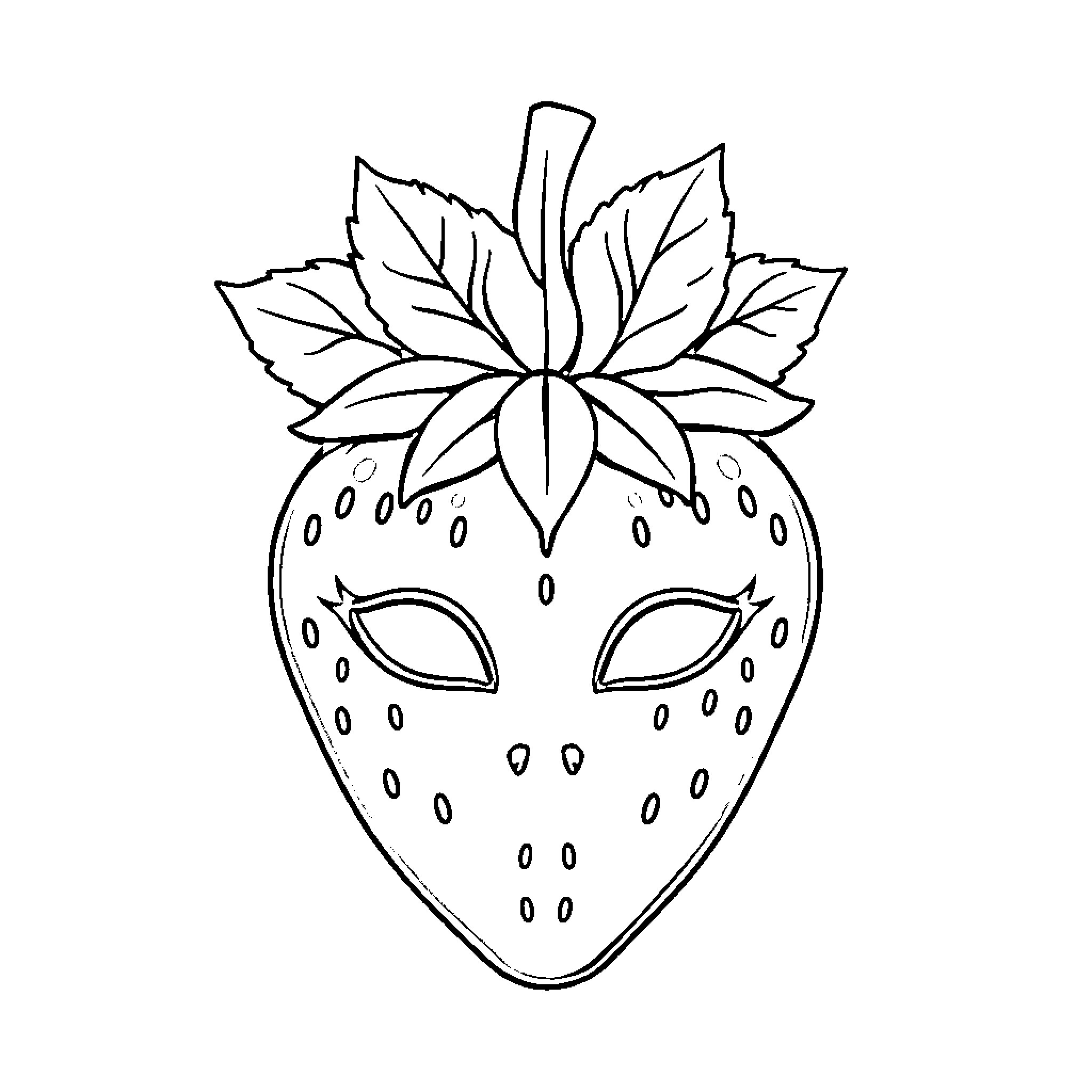 Strawberry illustrated in black and white Coloring Page (free black-and-white line drawing printable PDF for all, from beginners to advanced learners, including children, teens, adults, and seniors)