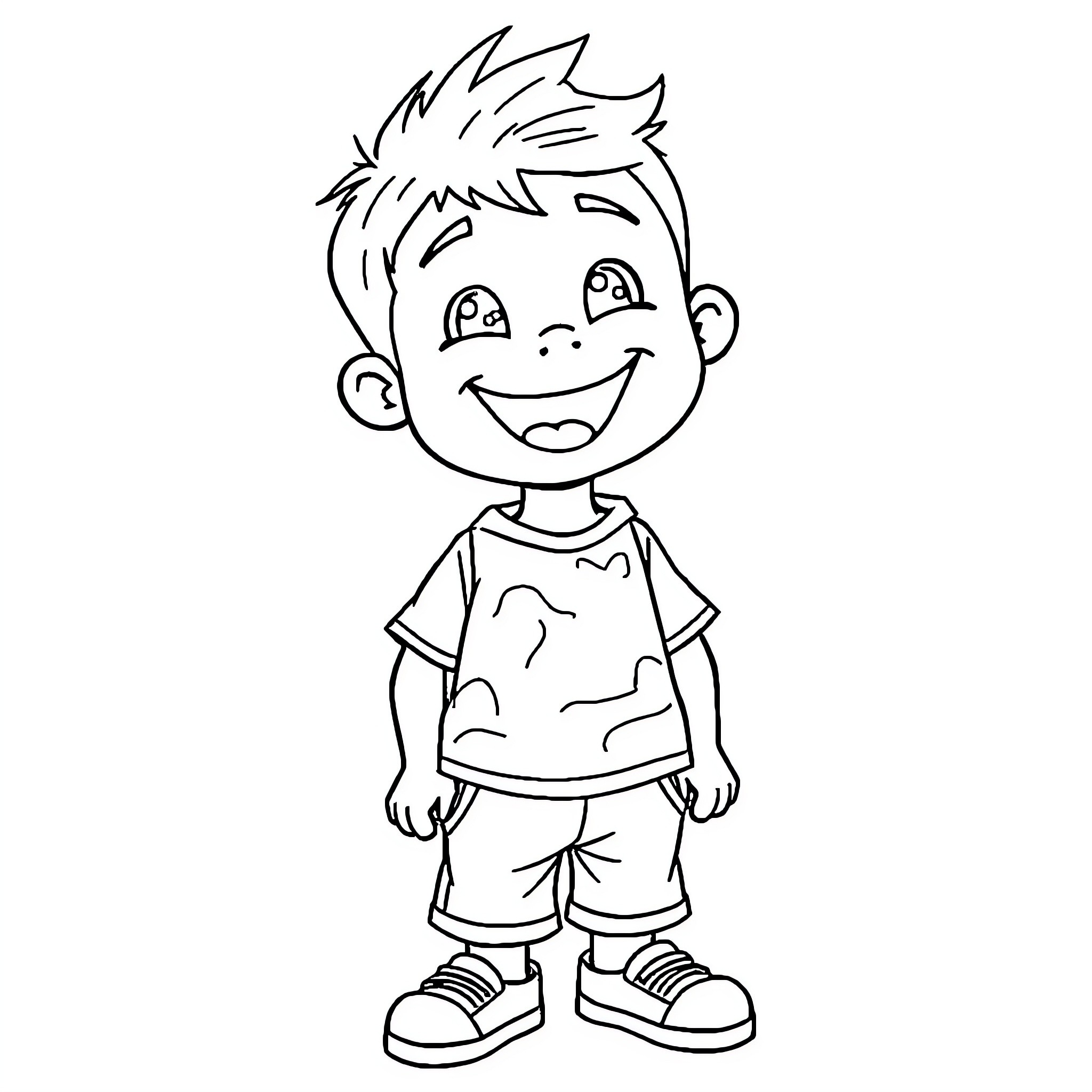 Upin's Joyful Smile and Playful Outfit Coloring Page (free black-and-white line drawing printable PDF for all, from beginners to advanced learners, including children, teens, adults, and seniors)