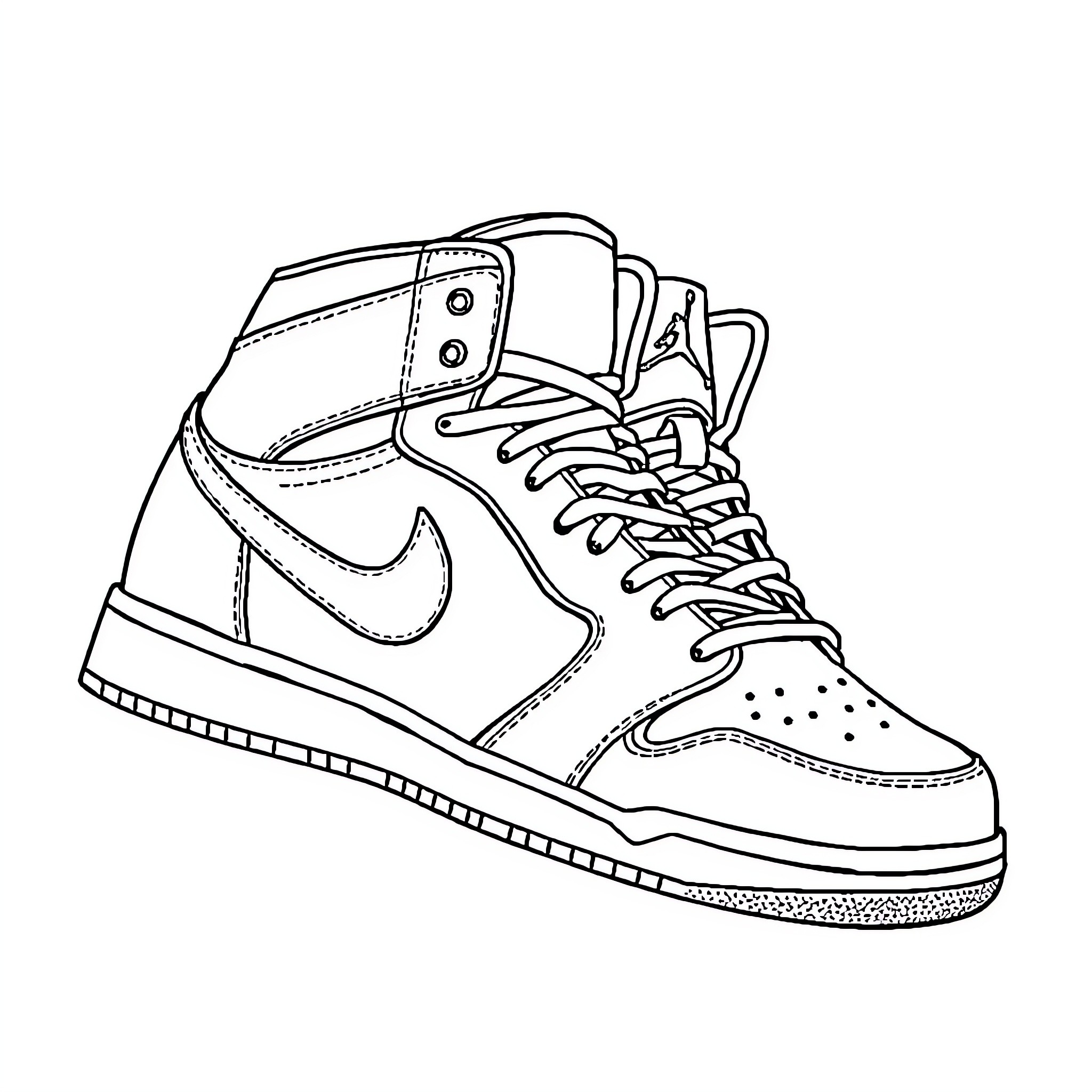 Jordan's Stylish Sneakers Coloring Page (free black-and-white line drawing printable PDF for all, from beginners to advanced learners, including children, teens, adults, and seniors)