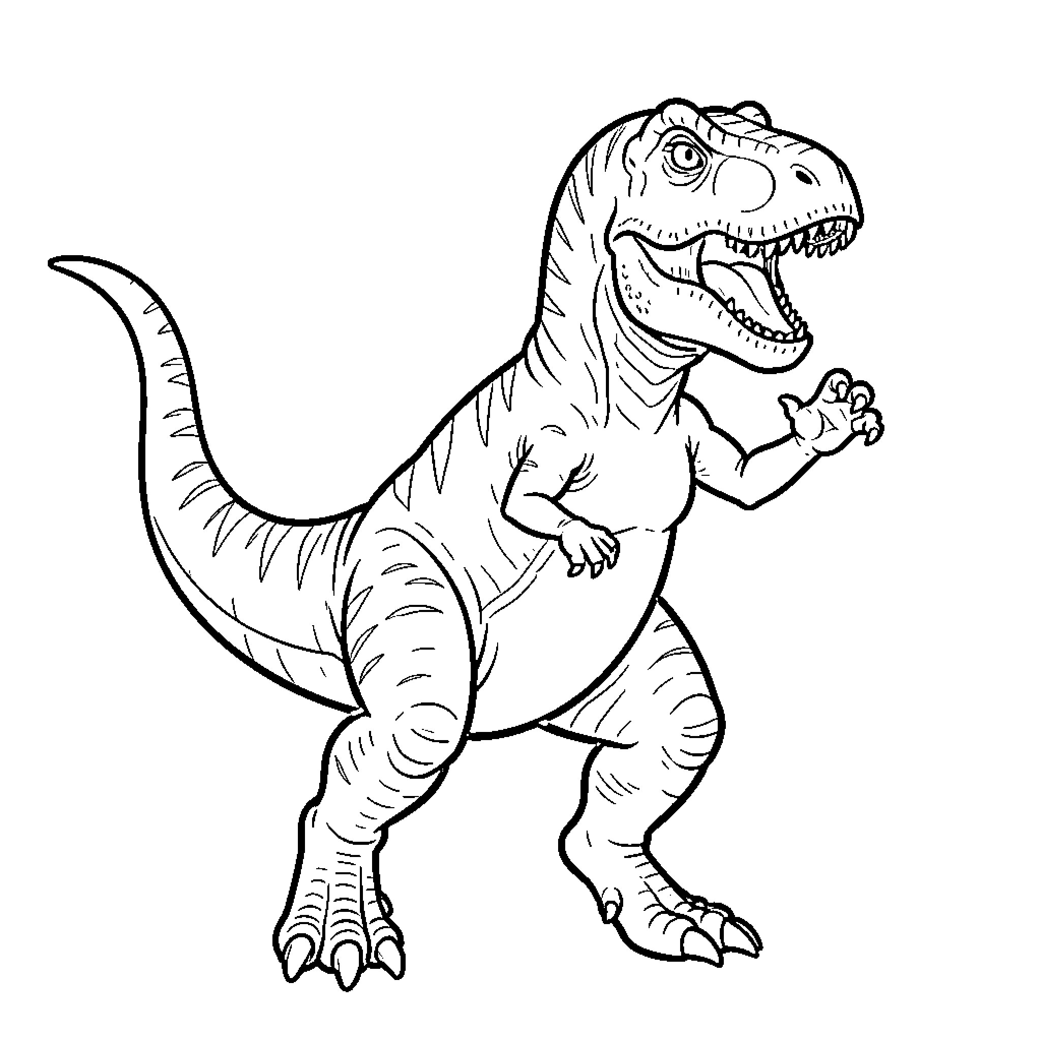 Tyrannosaurus roaring with mouth wide open Coloring Page (free black-and-white line drawing printable PDF for all, from beginners to advanced learners, including children, teens, adults, and seniors)