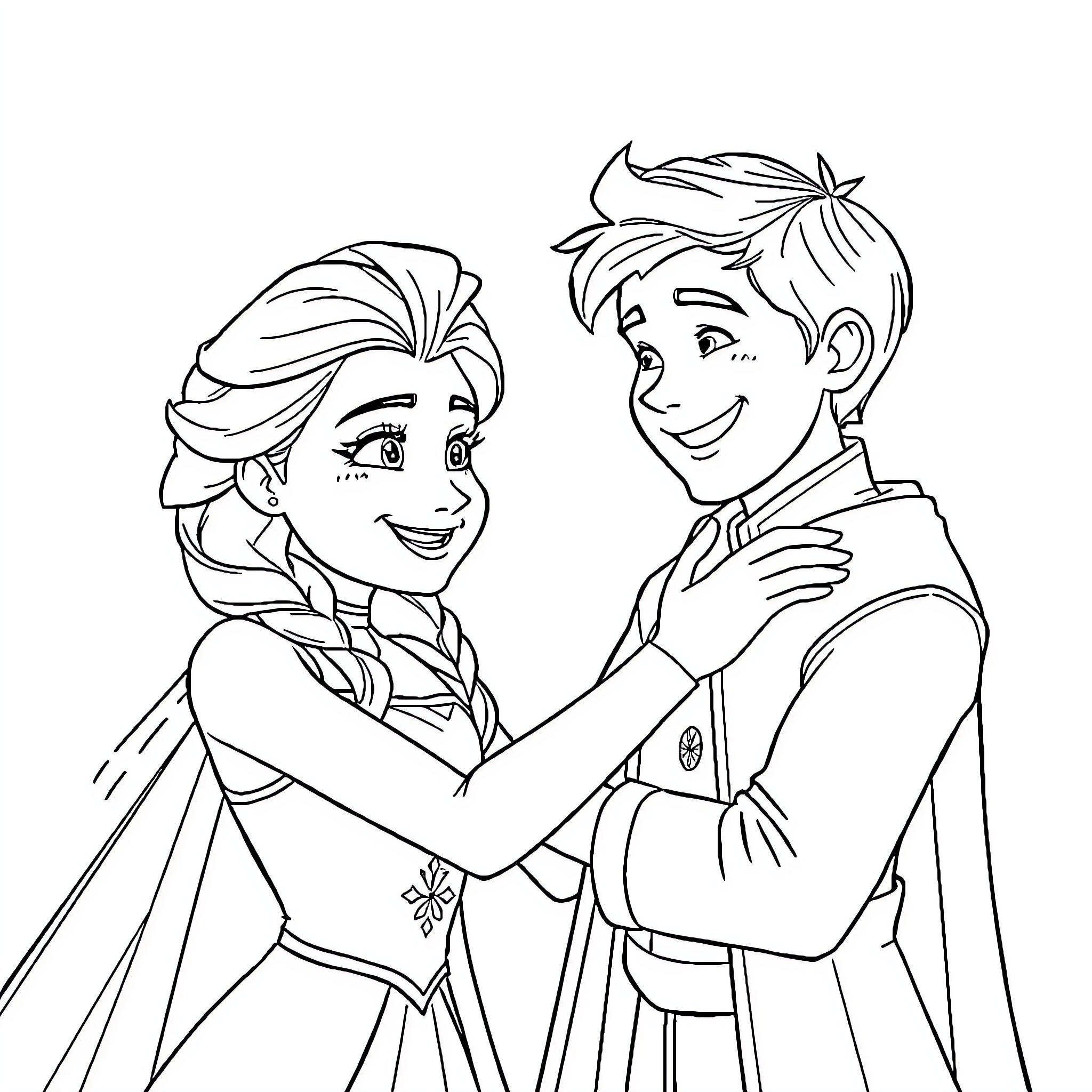 Gabby's Joyful Embrace with a Friendly Companion Coloring Page (free black-and-white line drawing printable PDF for all, from beginners to advanced learners, including children, teens, adults, and seniors)