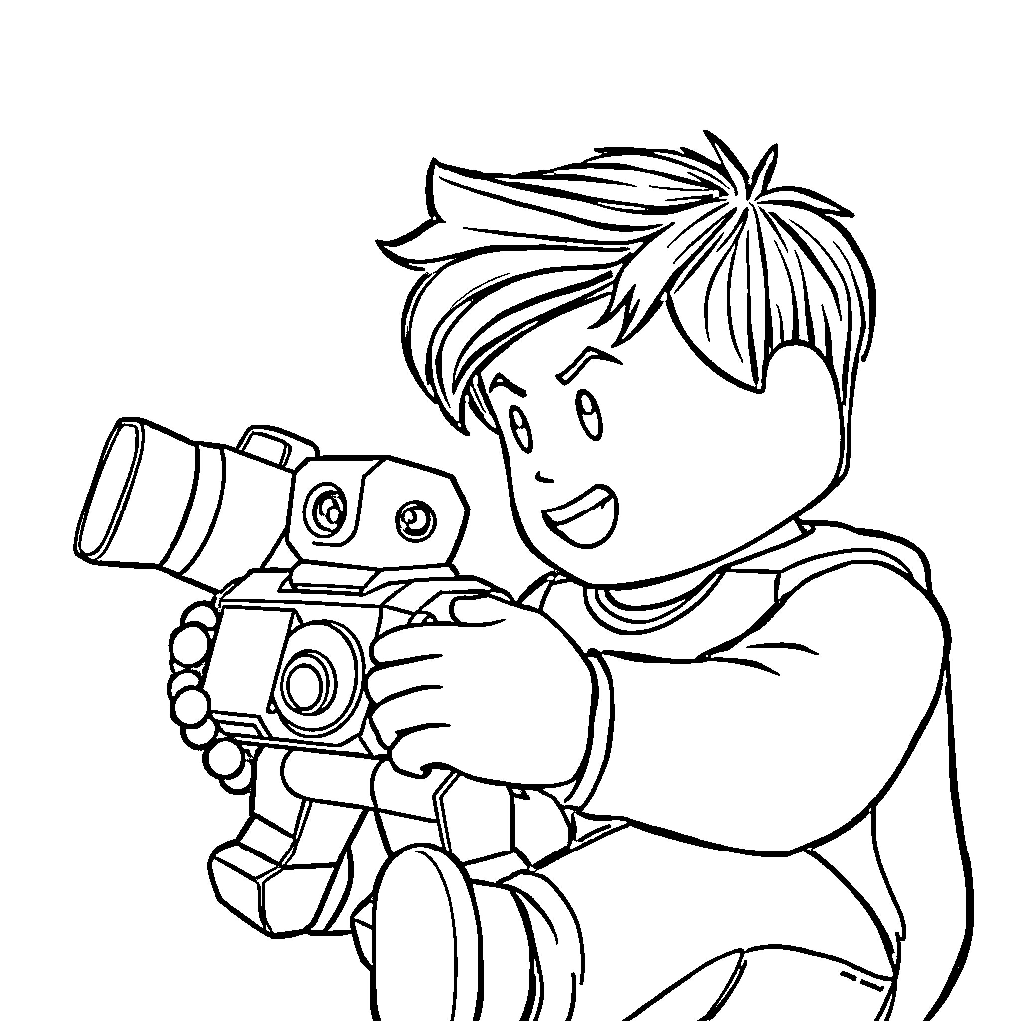 Baby Roblox character filming with a camera Coloring Page (free black-and-white line drawing printable PDF for all, from beginners to advanced learners, including children, teens, adults, and seniors)