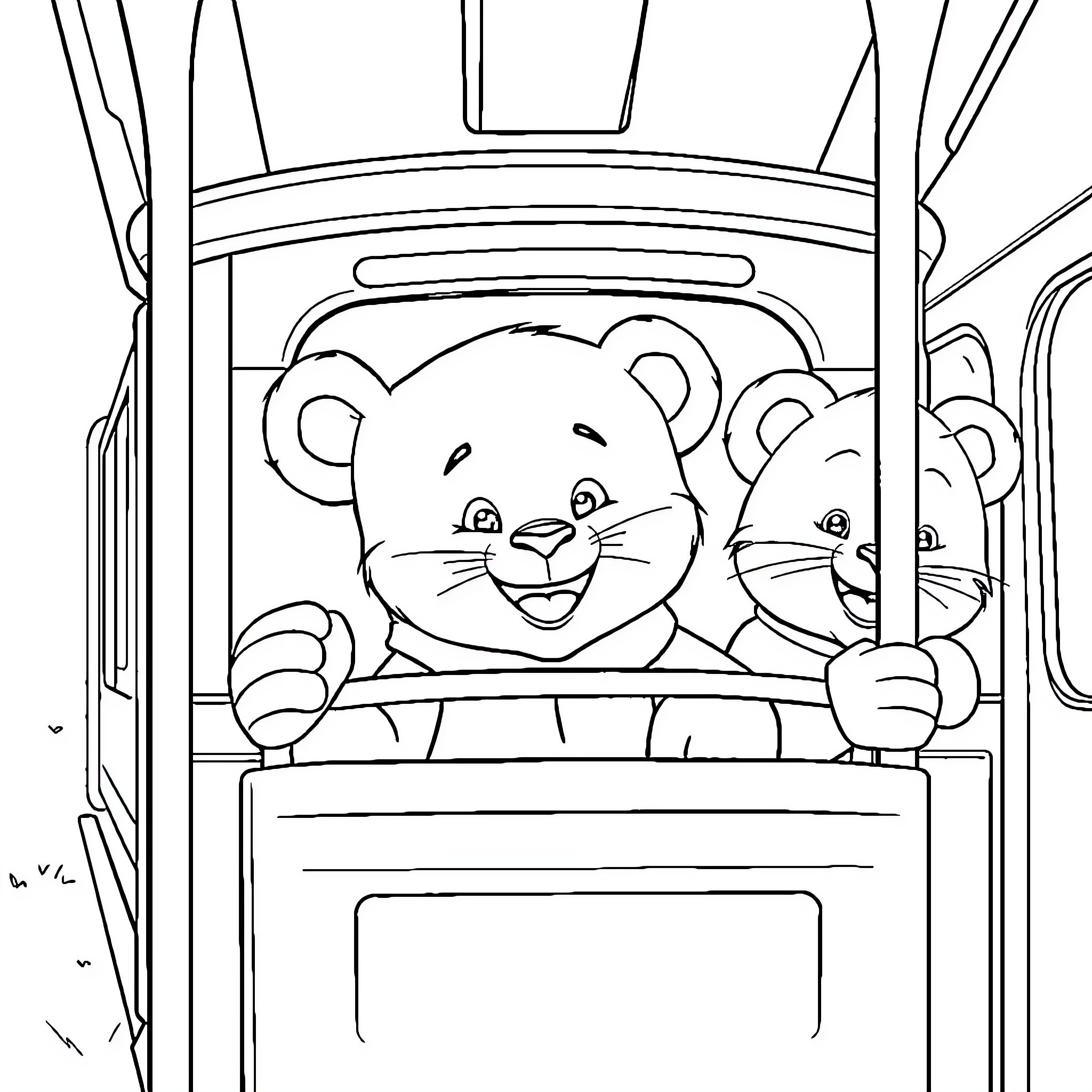 Daniel Tiger and Friend Ride on Bus Coloring Page (free black-and-white line drawing printable PDF for all, from beginners to advanced learners, including children, teens, adults, and seniors)