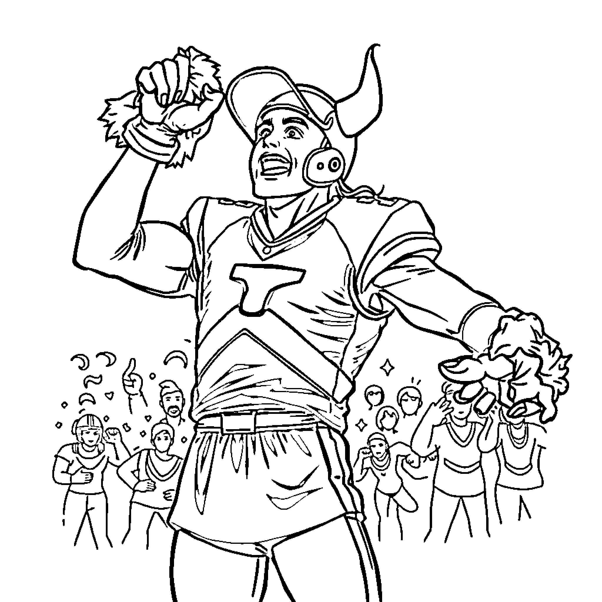 Viking warrior rallying his troops in battle Coloring Page (free black-and-white line drawing printable PDF for all, from beginners to advanced learners, including children, teens, adults, and seniors)