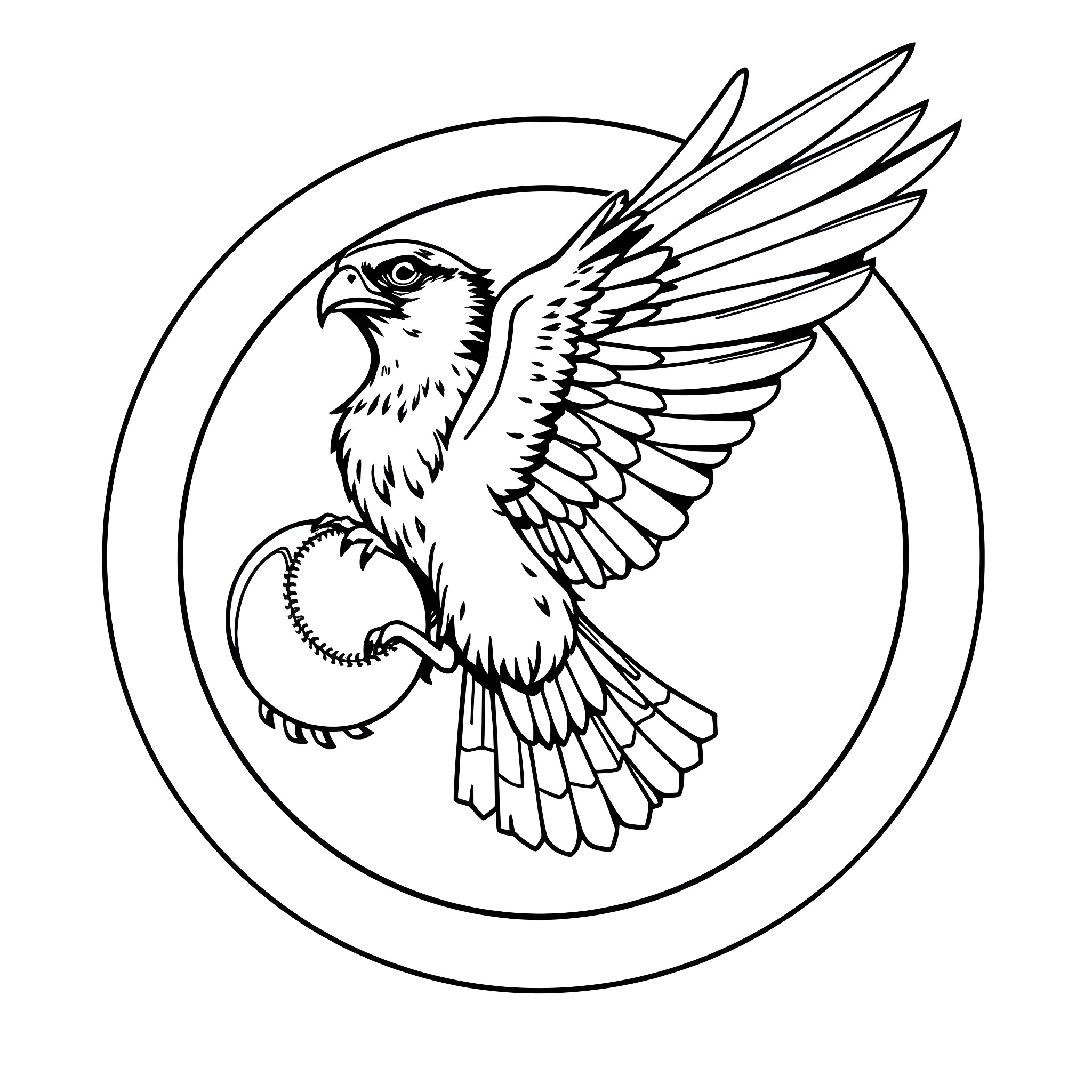Falcon soaring with powerful wings Coloring Page (free black-and-white line drawing printable PDF for all, from beginners to advanced learners, including children, teens, adults, and seniors)