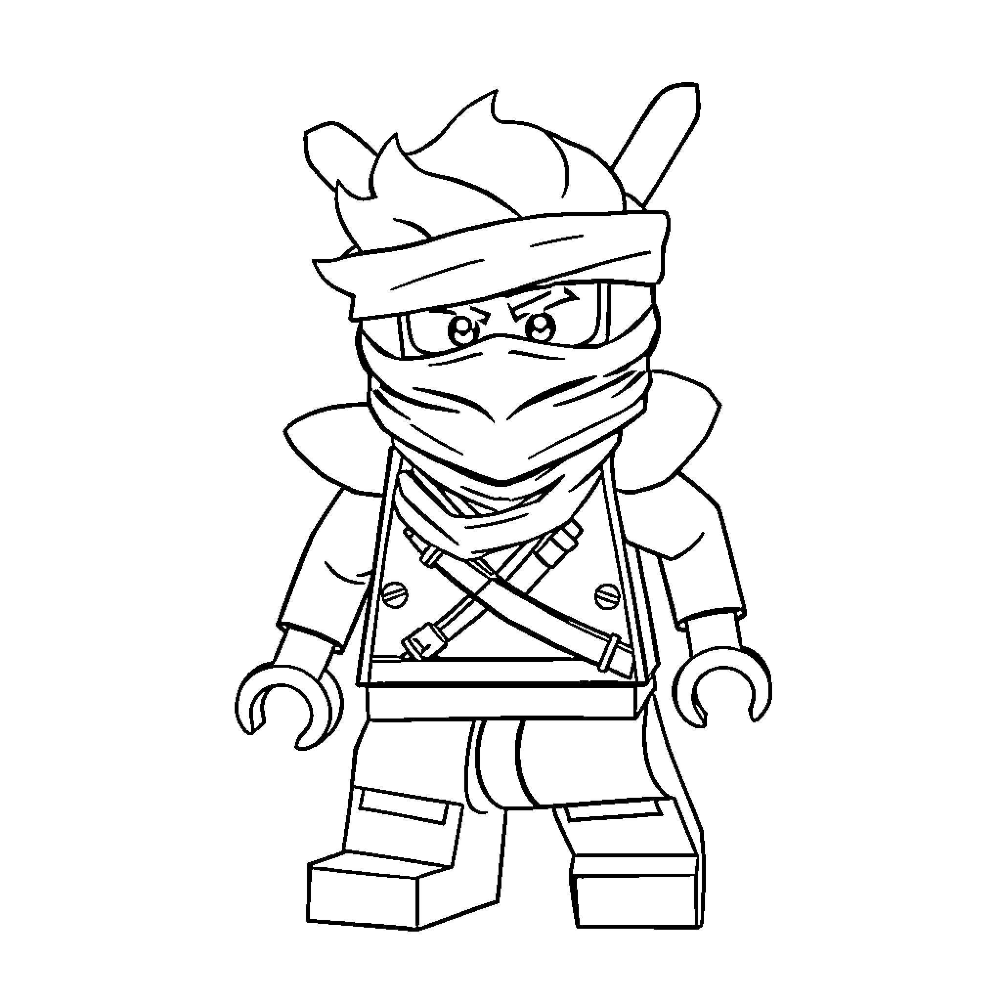 Lloyd the masked ninja in action pose Coloring Page (free black-and-white line drawing printable PDF for all, from beginners to advanced learners, including children, teens, adults, and seniors)