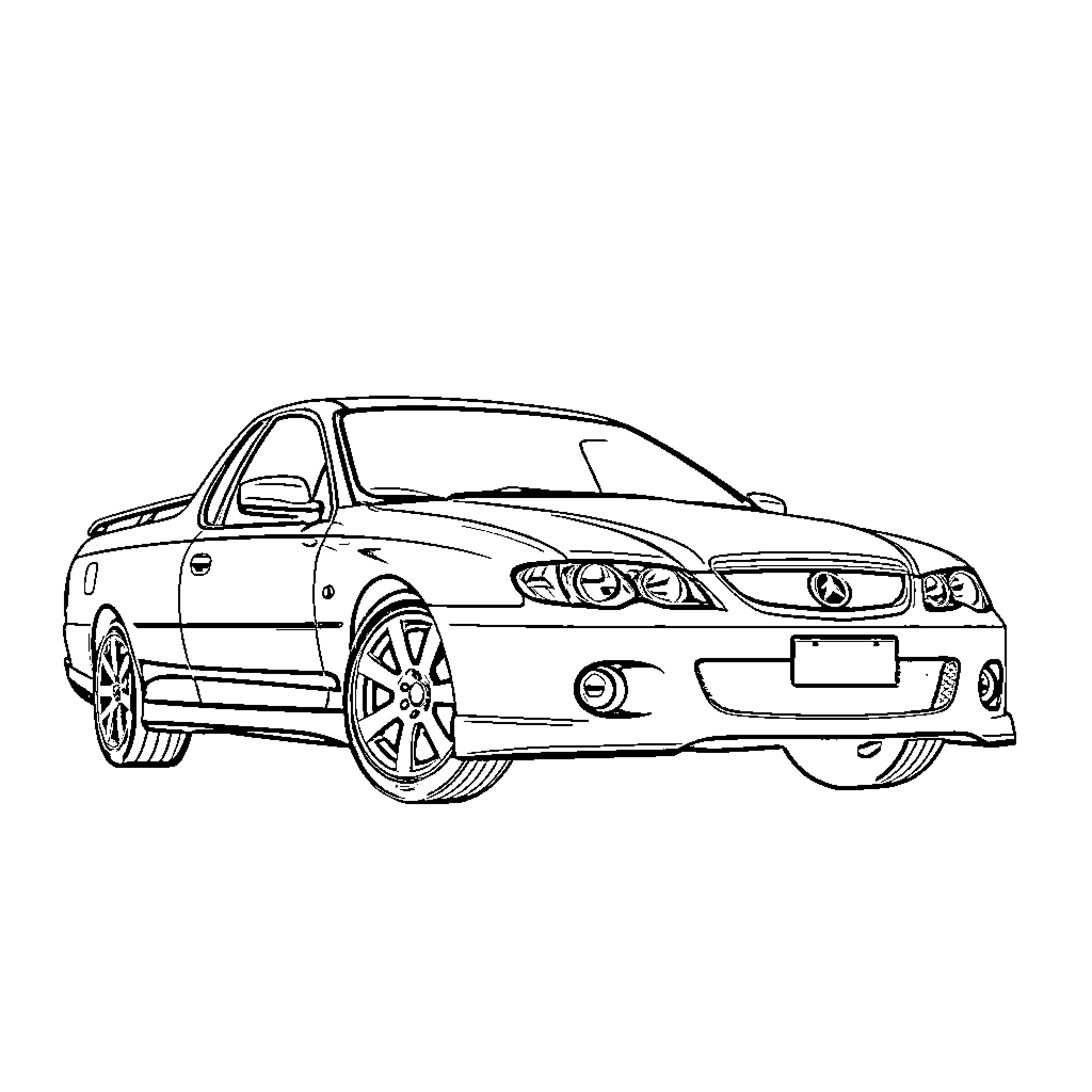 Holden VZ Ute speeding down the road Coloring Page (free black-and-white line drawing printable PDF for all, from beginners to advanced learners, including children, teens, adults, and seniors)
