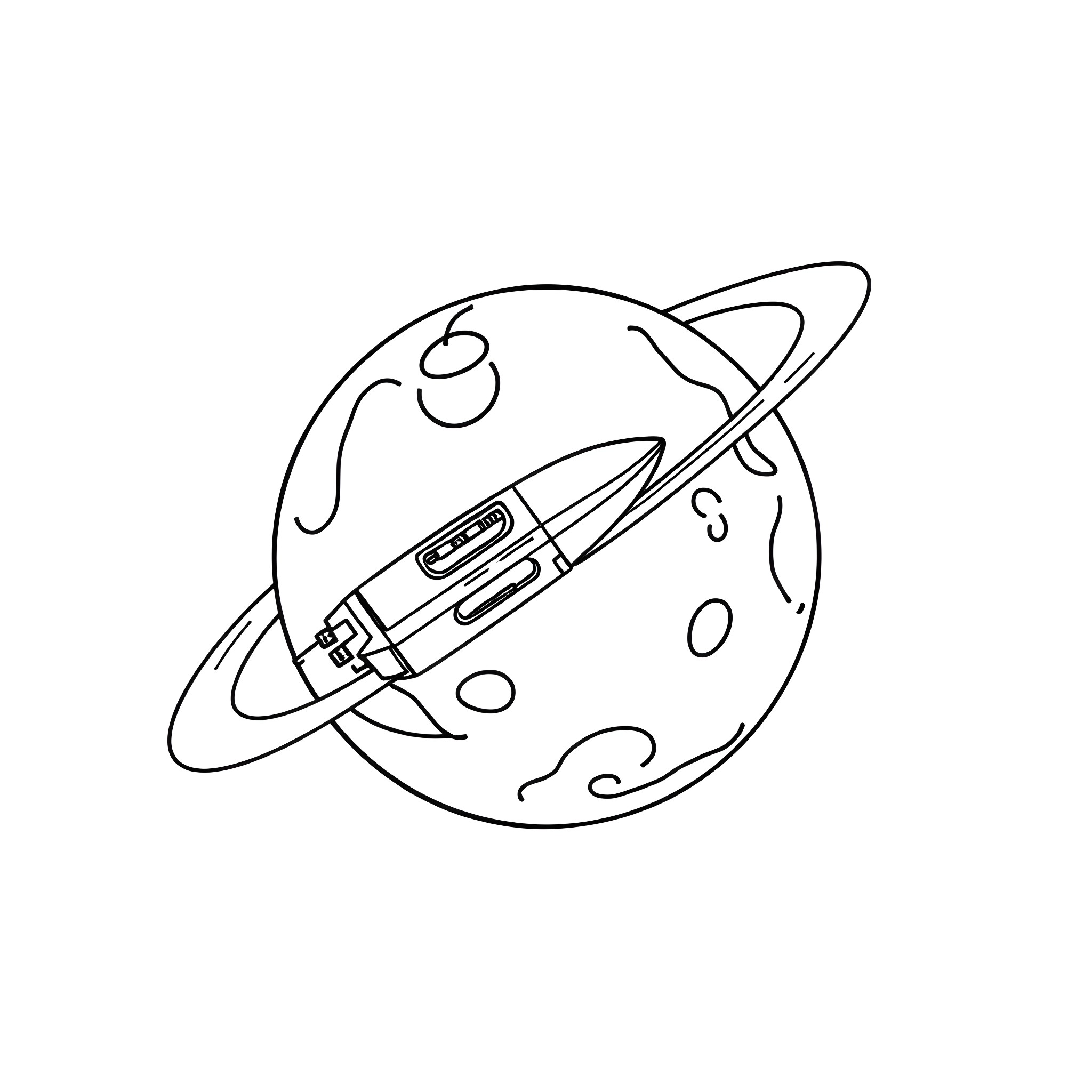 Spaceship flying through the cosmos Coloring Page (free black-and-white line drawing printable PDF for all, from beginners to advanced learners, including children, teens, adults, and seniors)
