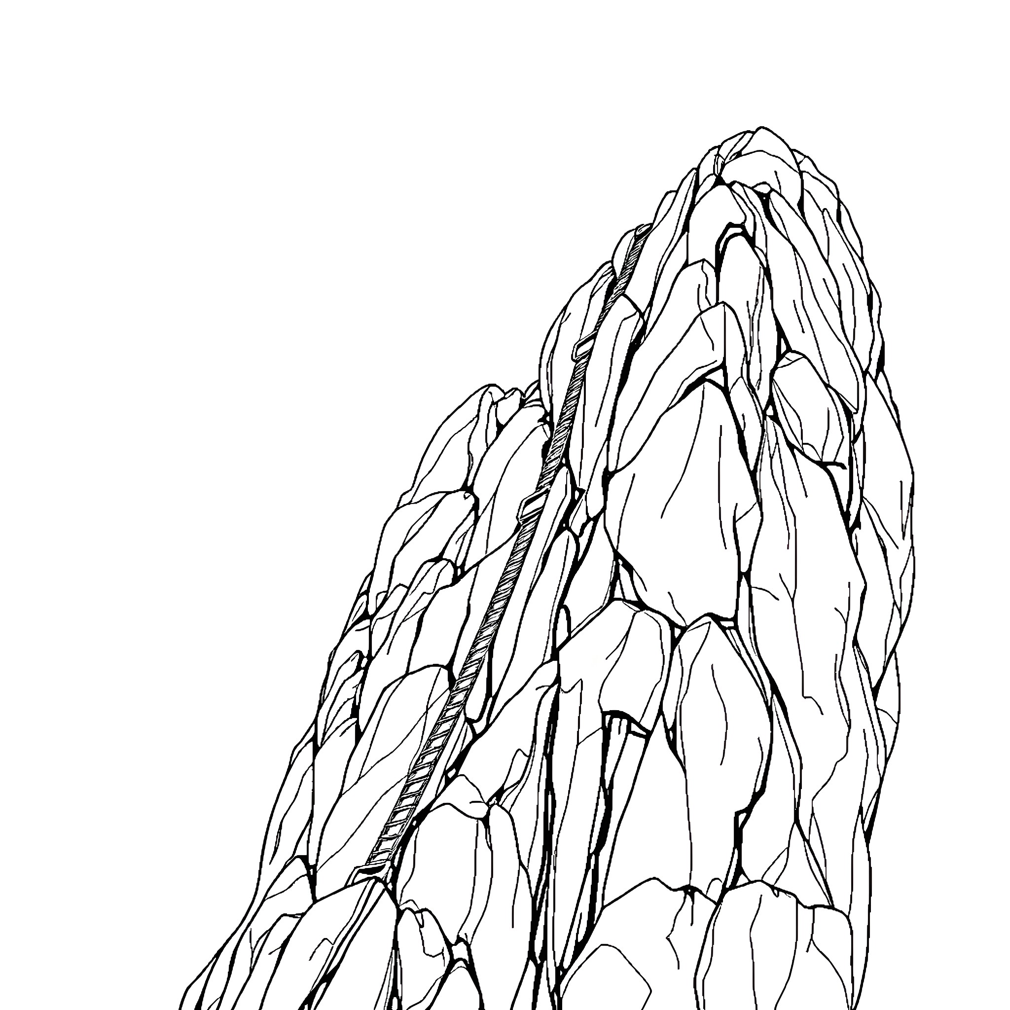Climbing rugged mountain peaks Coloring Page (free black-and-white line drawing printable PDF for all, from beginners to advanced learners, including children, teens, adults, and seniors)