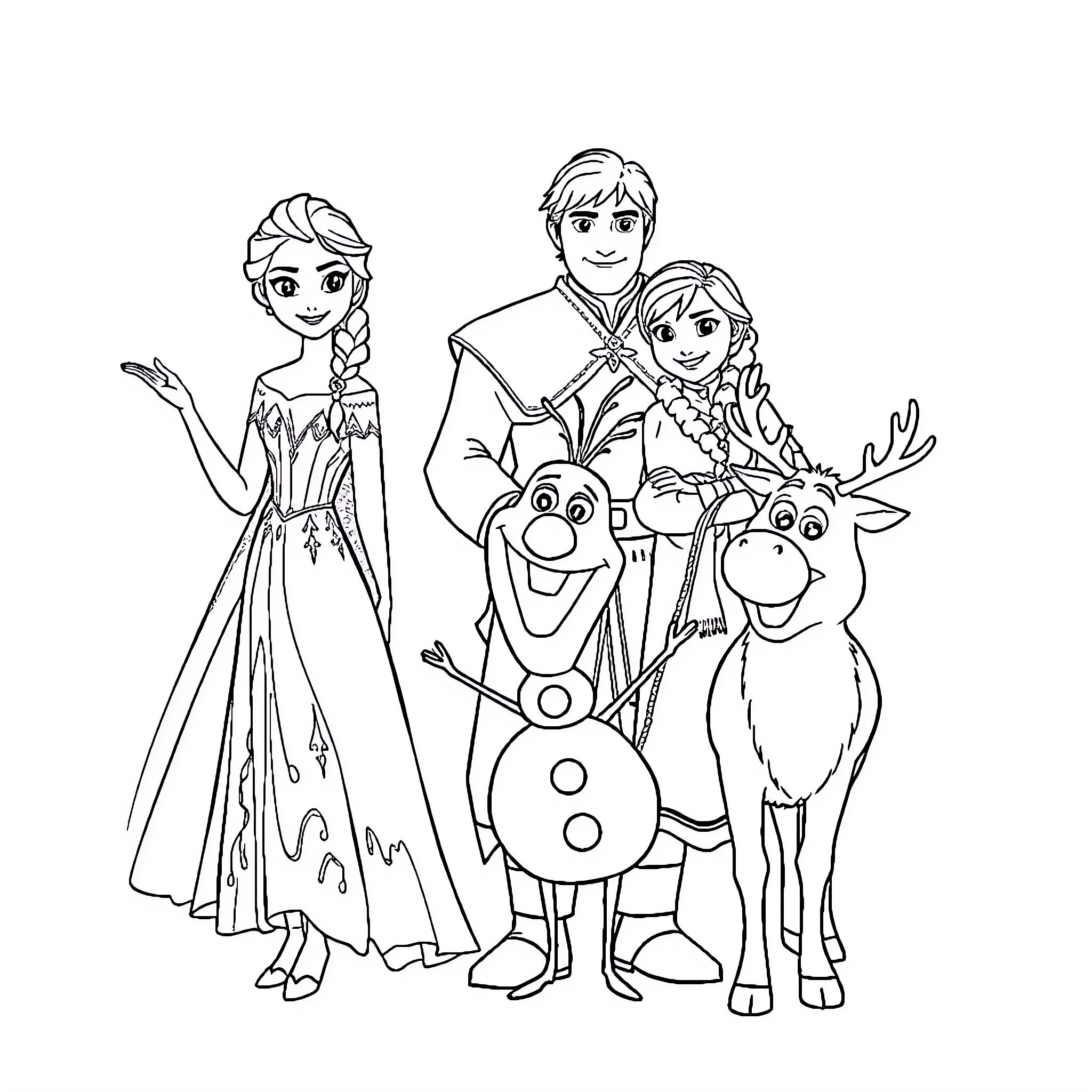 Frozen friends in winter adventure Coloring Page (free black-and-white line drawing printable PDF for all, from beginners to advanced learners, including children, teens, adults, and seniors)