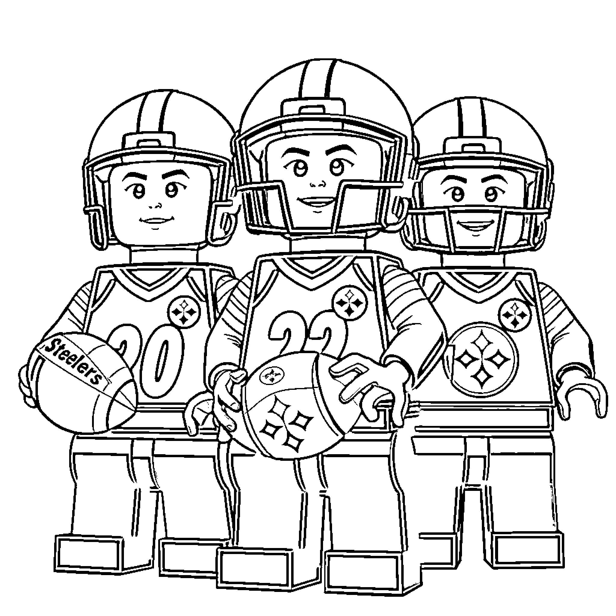 Steelers Football Players in Action Coloring Page (free black-and-white line drawing printable PDF for all, from beginners to advanced learners, including children, teens, adults, and seniors)
