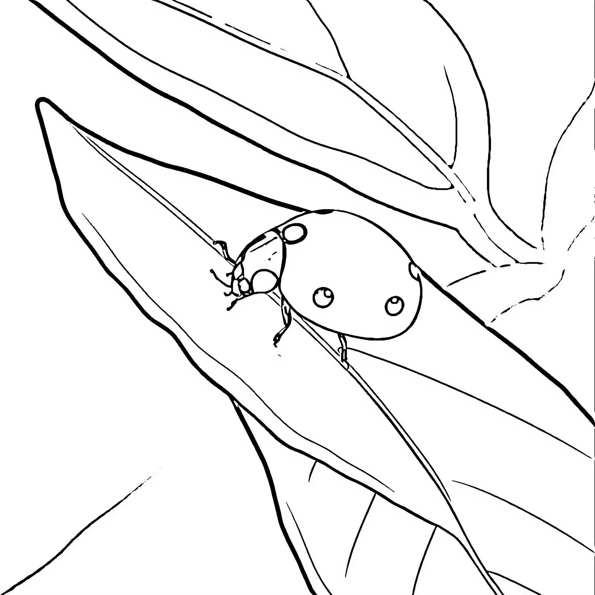 Ladybug exploring the leaf Coloring Page (free black-and-white line drawing printable PDF for all, from beginners to advanced learners, including children, teens, adults, and seniors)