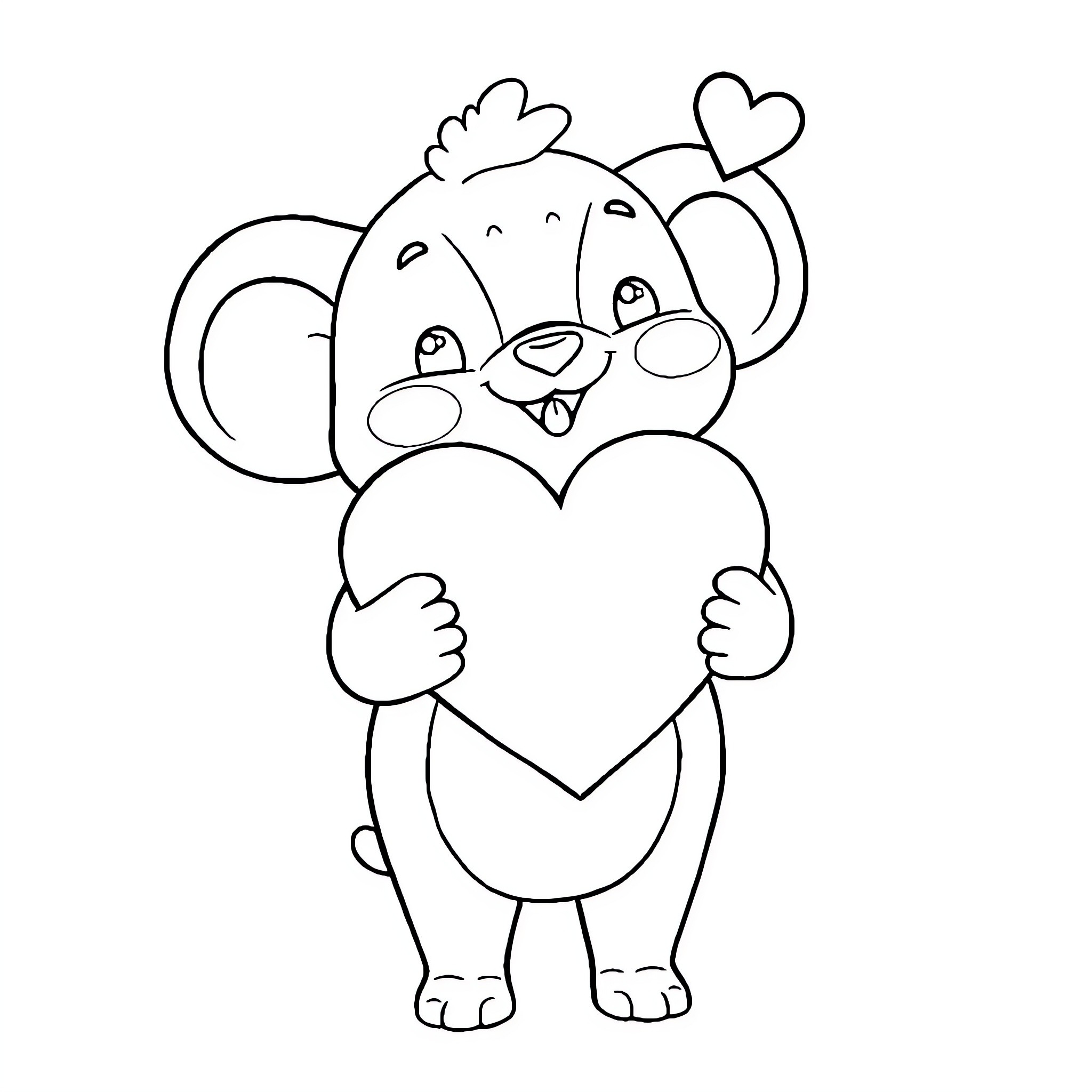 Labubu's Loving Heart Coloring Page (free black-and-white line drawing printable PDF for all, from beginners to advanced learners, including children, teens, adults, and seniors)
