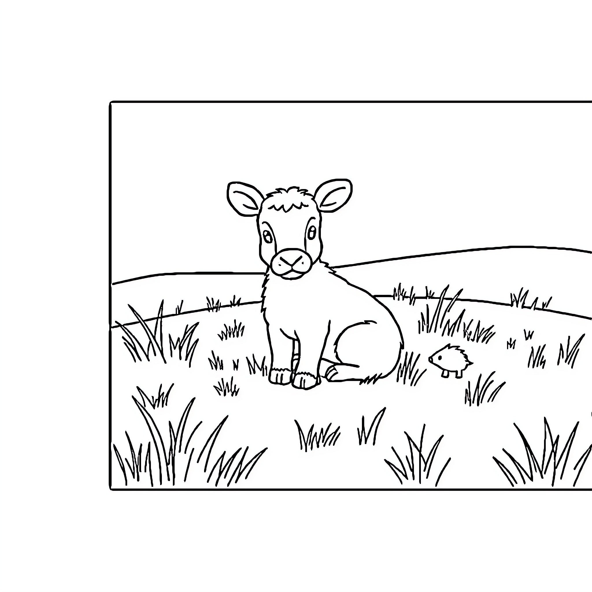Animal resting peacefully in the field Coloring Page (free black-and-white line drawing printable PDF for all, from beginners to advanced learners, including children, teens, adults, and seniors)