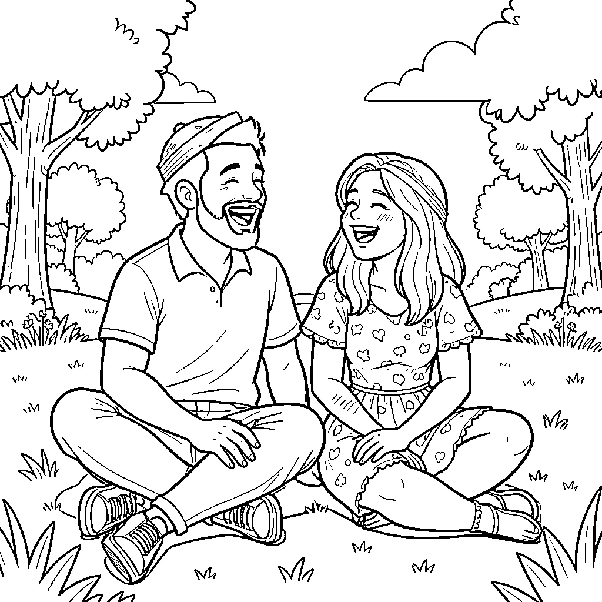 Jax and Lana share a moment in the park Coloring Page (free black-and-white line drawing printable PDF for all, from beginners to advanced learners, including children, teens, adults, and seniors)