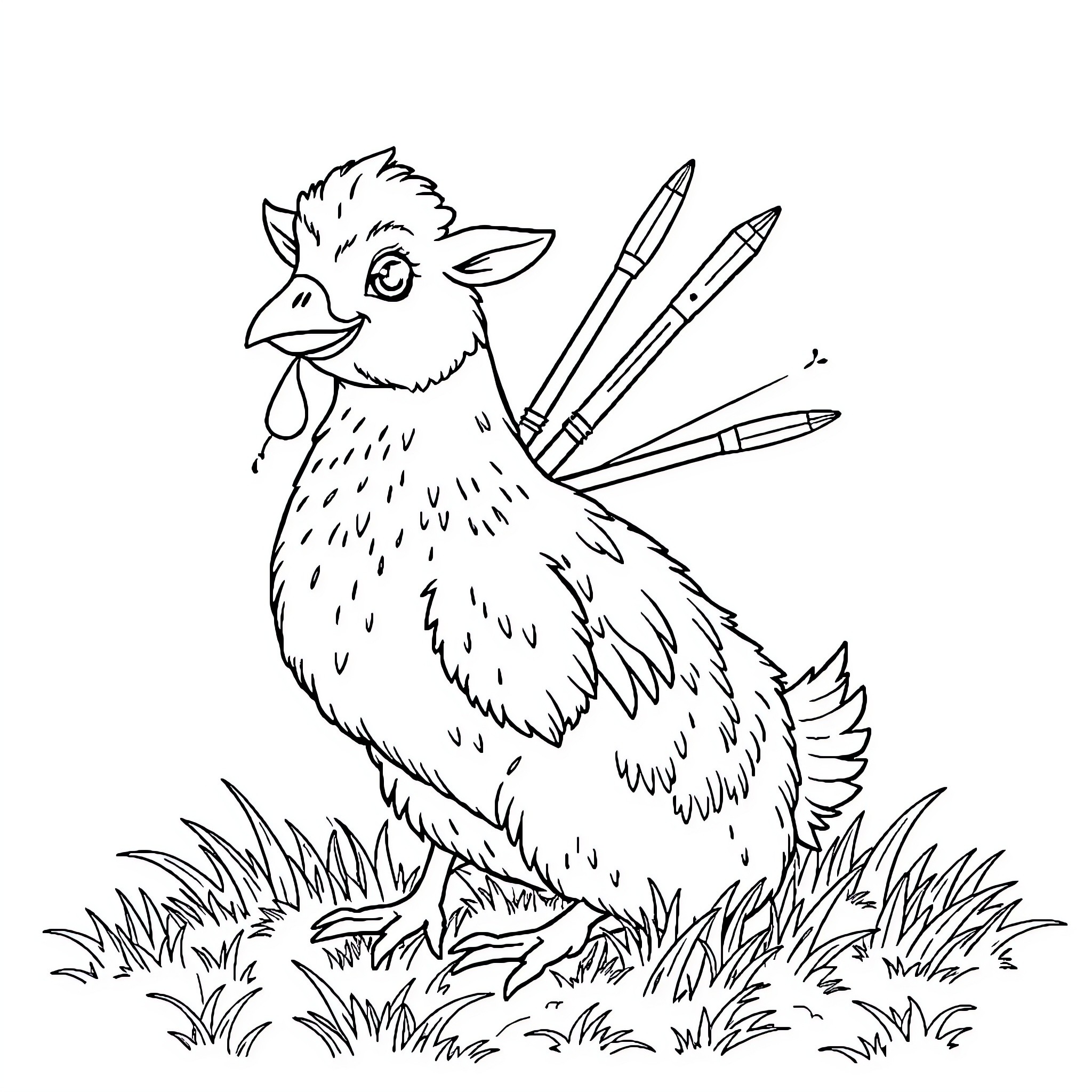 Vache with Art Supplies on a Grassy Field Coloring Page (free black-and-white line drawing printable PDF for all, from beginners to advanced learners, including children, teens, adults, and seniors)