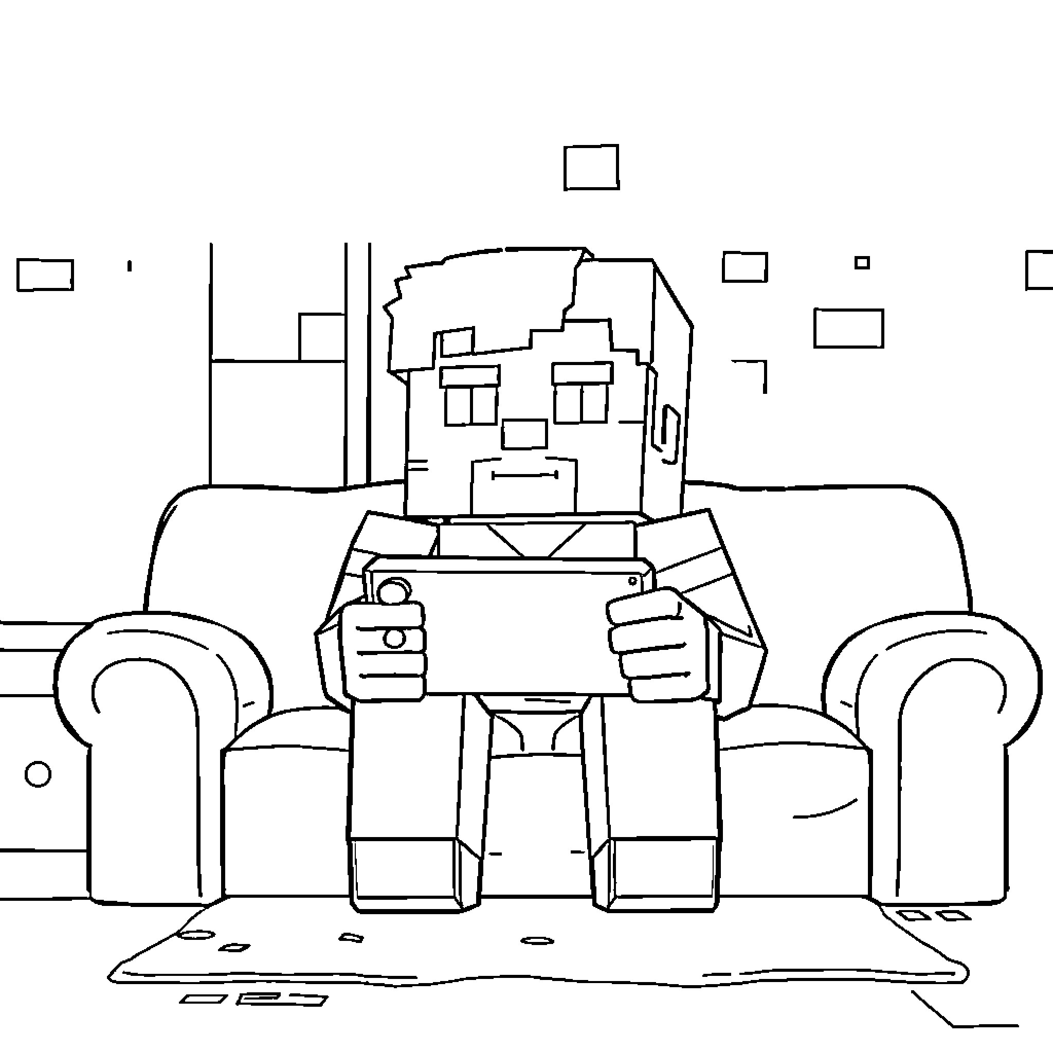Alex's Relaxing Moment on the Sofa Coloring Page (free black-and-white line drawing printable PDF for all, from beginners to advanced learners, including children, teens, adults, and seniors)