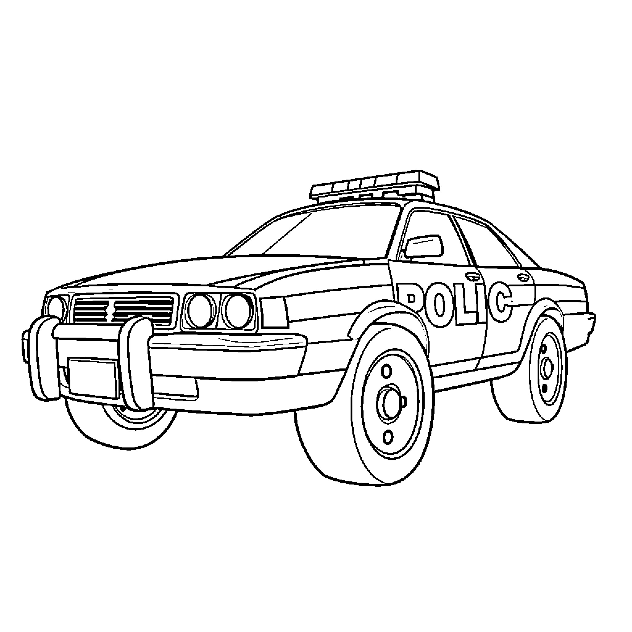 Police Car Responding to Emergency Call Coloring Page (free black-and-white line drawing printable PDF for all, from beginners to advanced learners, including children, teens, adults, and seniors)