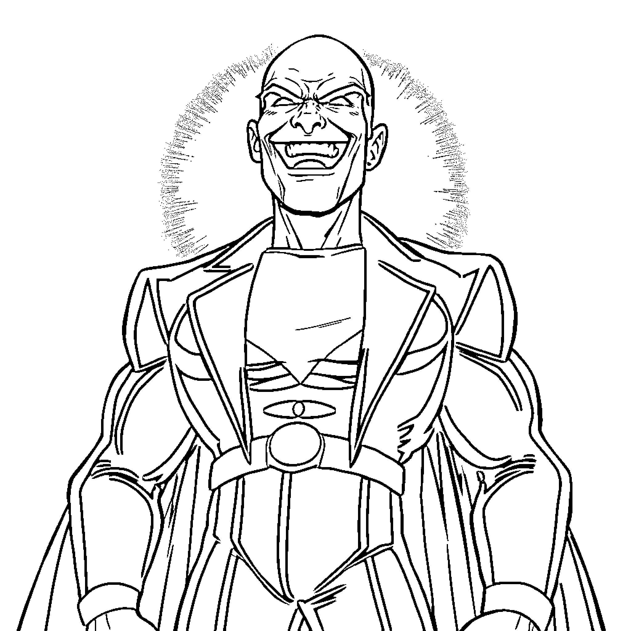 Lex Luthor in an aggressive stance Coloring Page (free black-and-white line drawing printable PDF for all, from beginners to advanced learners, including children, teens, adults, and seniors)