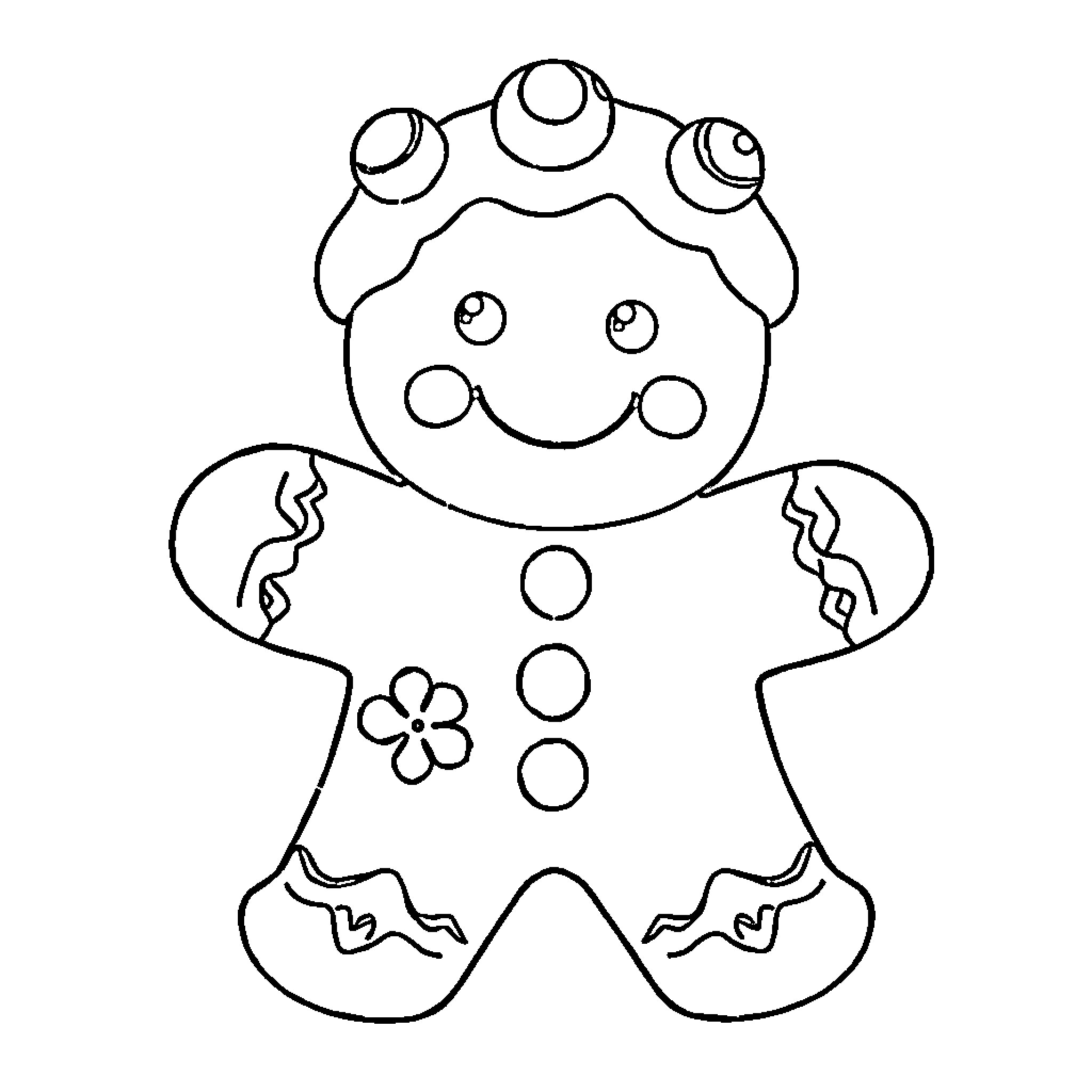 Gingerbread Man with Decorative Patterns Coloring Page (free black-and-white line drawing printable PDF for all, from beginners to advanced learners, including children, teens, adults, and seniors)