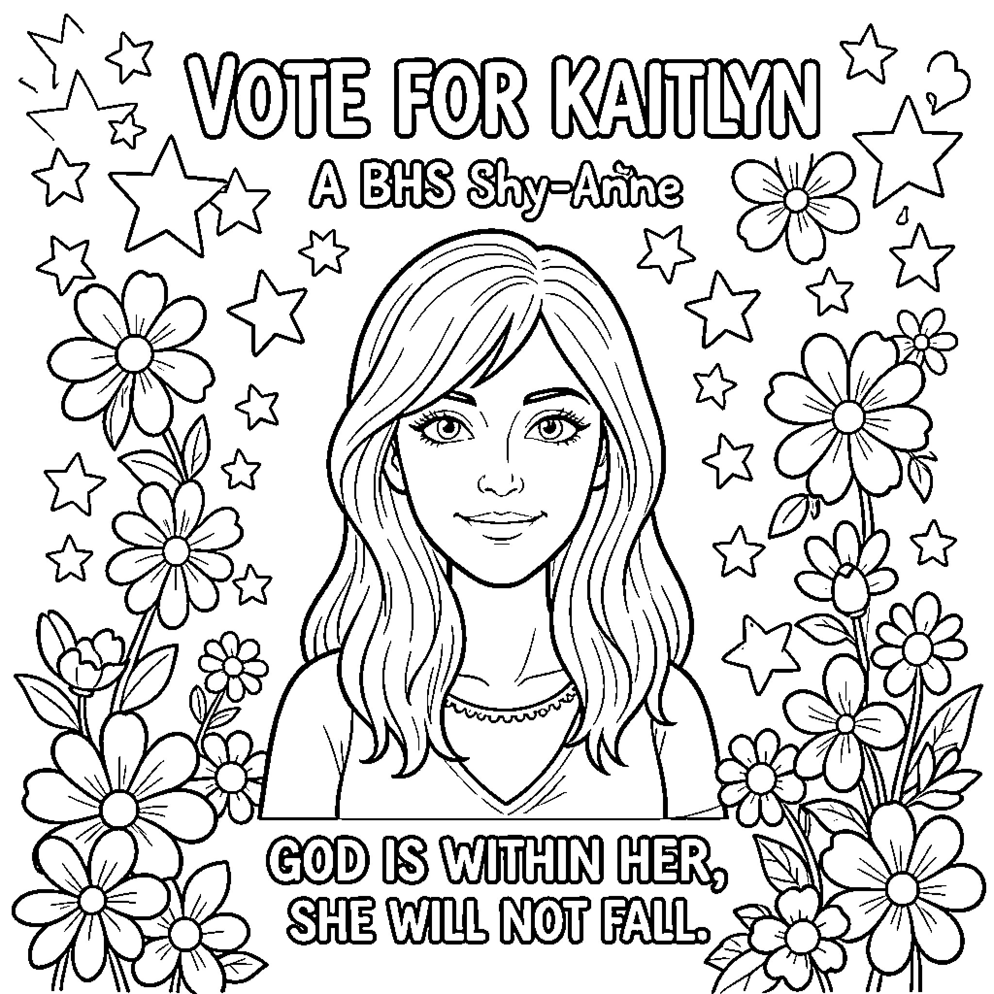 Kaitlyn's Campaign for Student Council Success Coloring Page (free black-and-white line drawing printable PDF for all, from beginners to advanced learners, including children, teens, adults, and seniors)