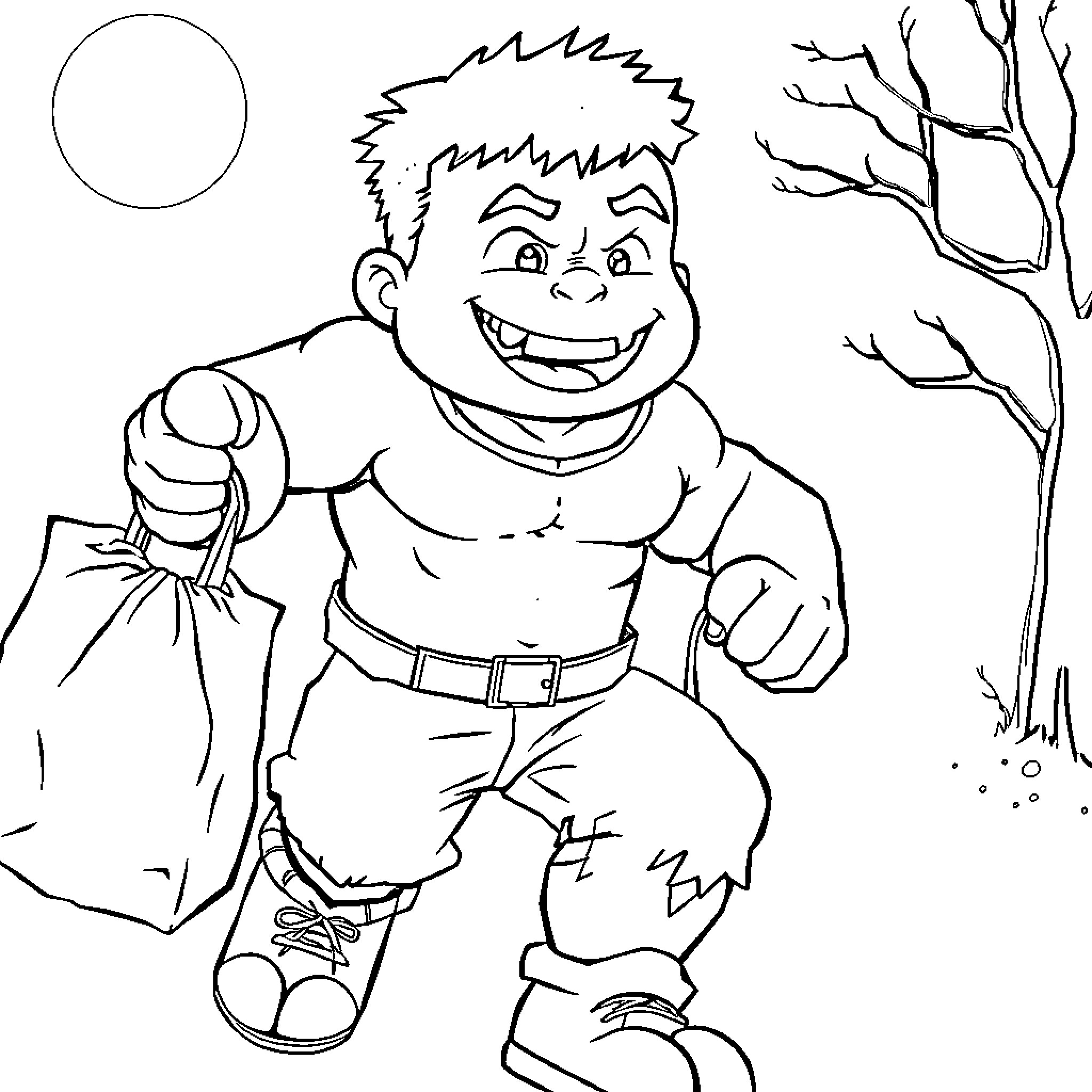 Hulk Enjoys Nature's Beauty Coloring Page (free black-and-white line drawing printable PDF for all, from beginners to advanced learners, including children, teens, adults, and seniors)