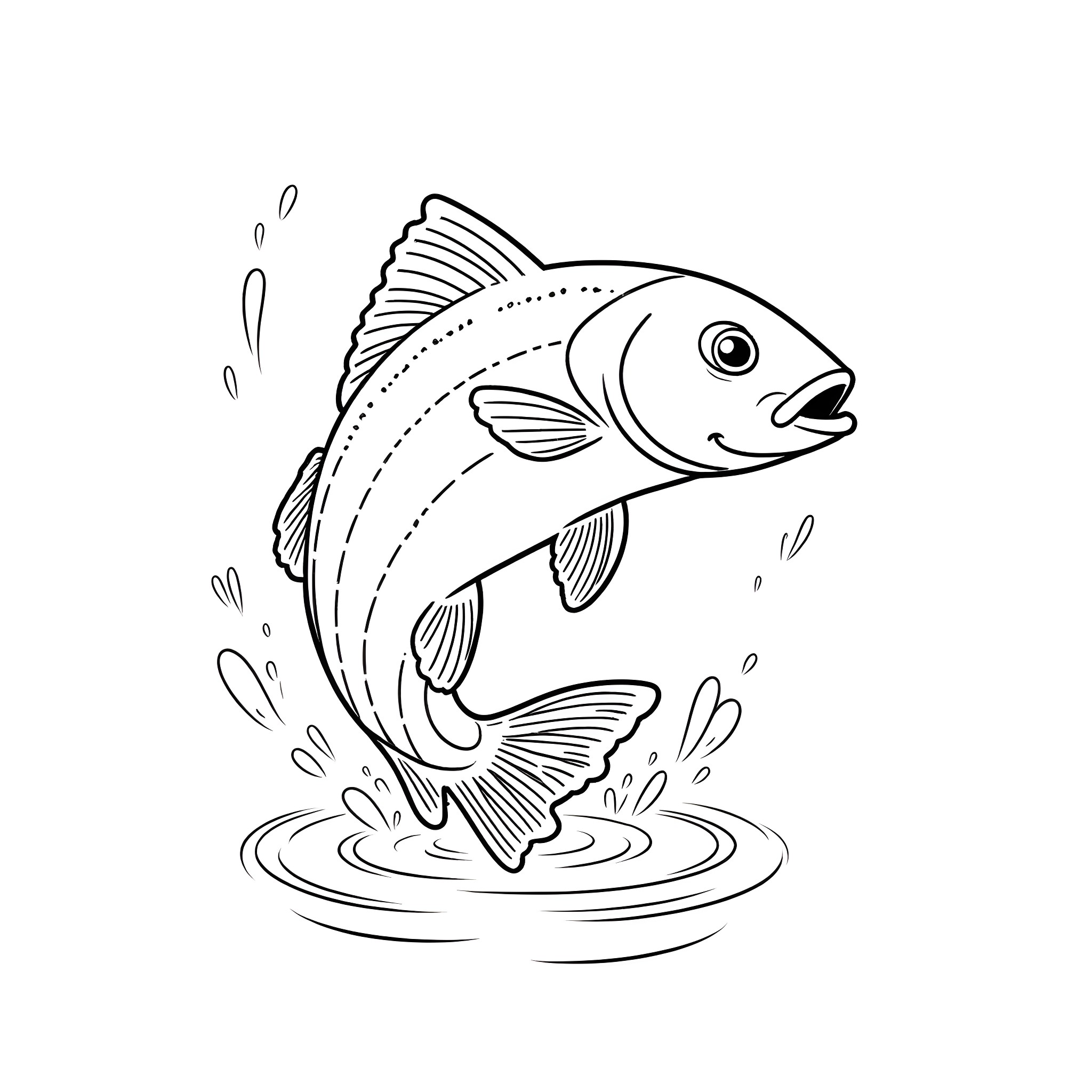 Catfish leaping out of the water Coloring Page (free black-and-white line drawing printable PDF for all, from beginners to advanced learners, including children, teens, adults, and seniors)