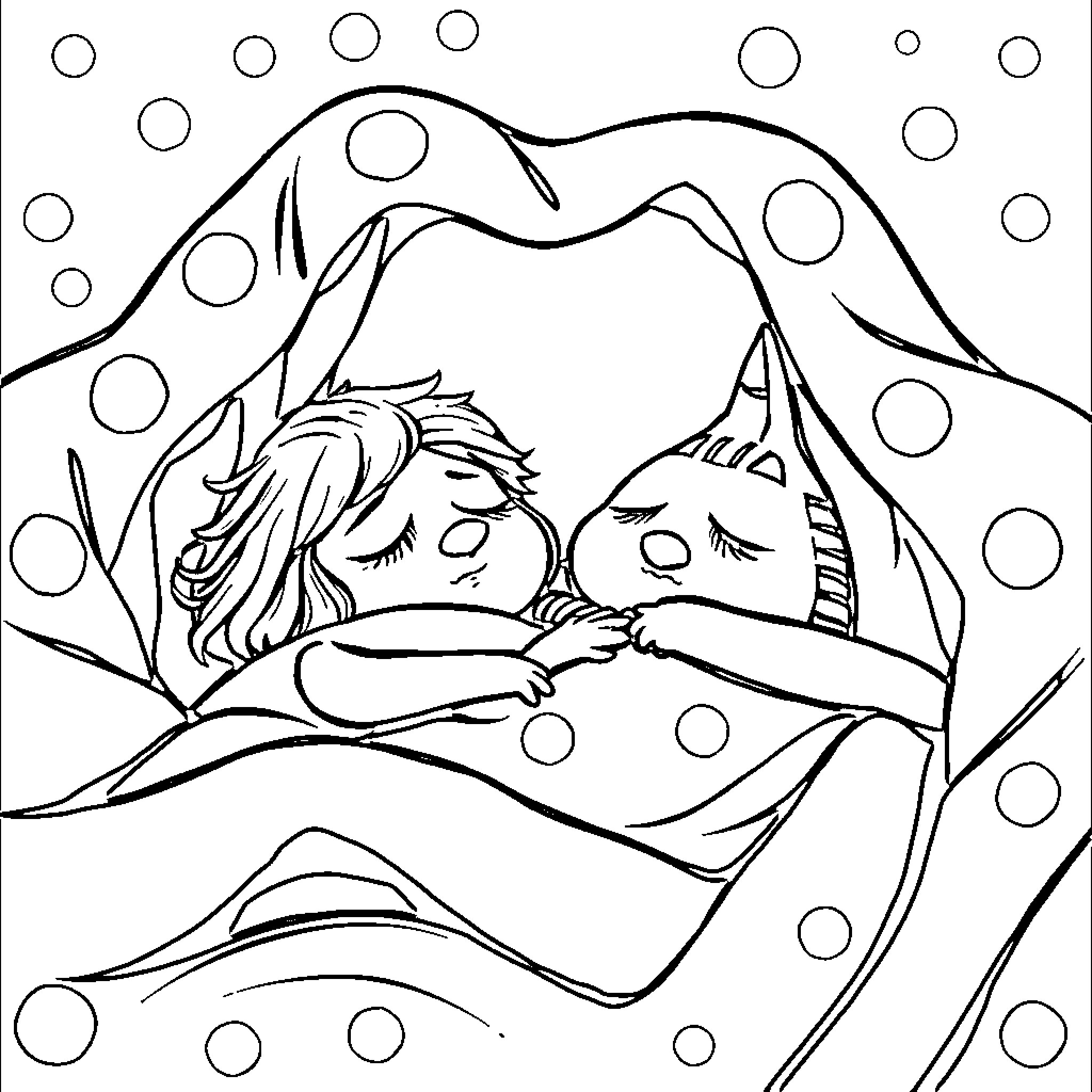Roz sleeping peacefully under the stars Coloring Page (free black-and-white line drawing printable PDF for all, from beginners to advanced learners, including children, teens, adults, and seniors)