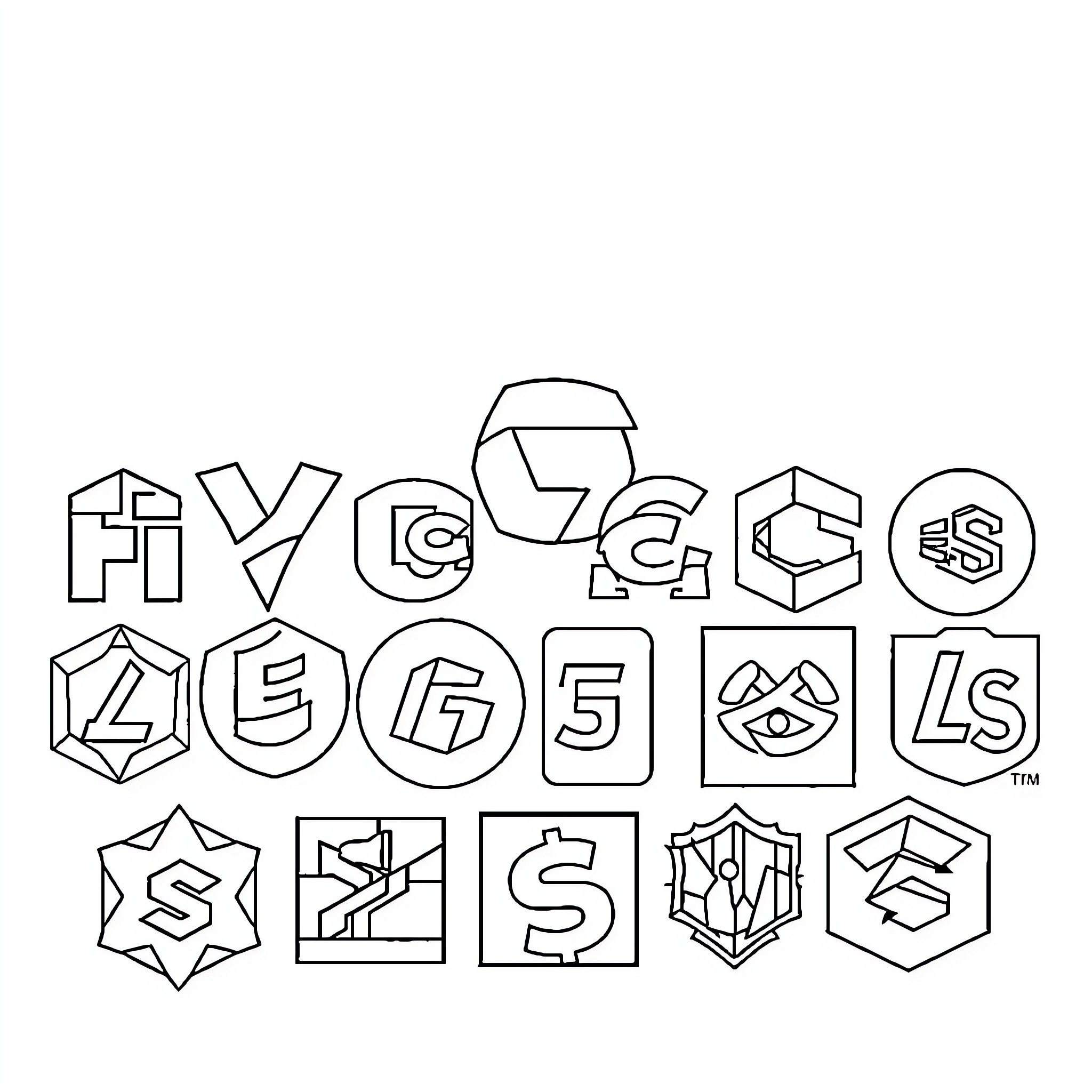 Programming Language Symbols and Logos Coloring Page (free black-and-white line drawing printable PDF for all, from beginners to advanced learners, including children, teens, adults, and seniors)