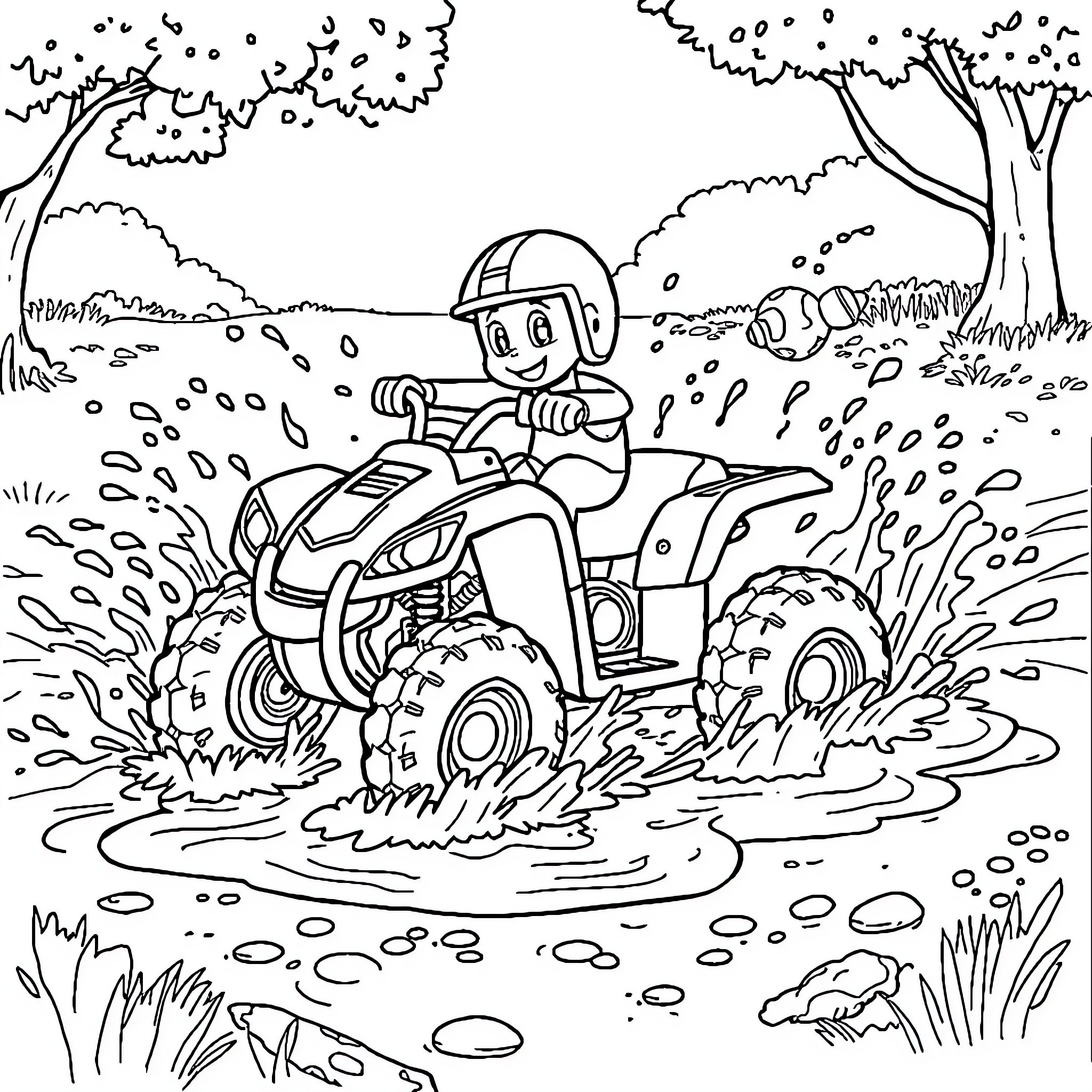 Bluey's muddy outdoor adventure Coloring Page (free black-and-white line drawing printable PDF for all, from beginners to advanced learners, including children, teens, adults, and seniors)