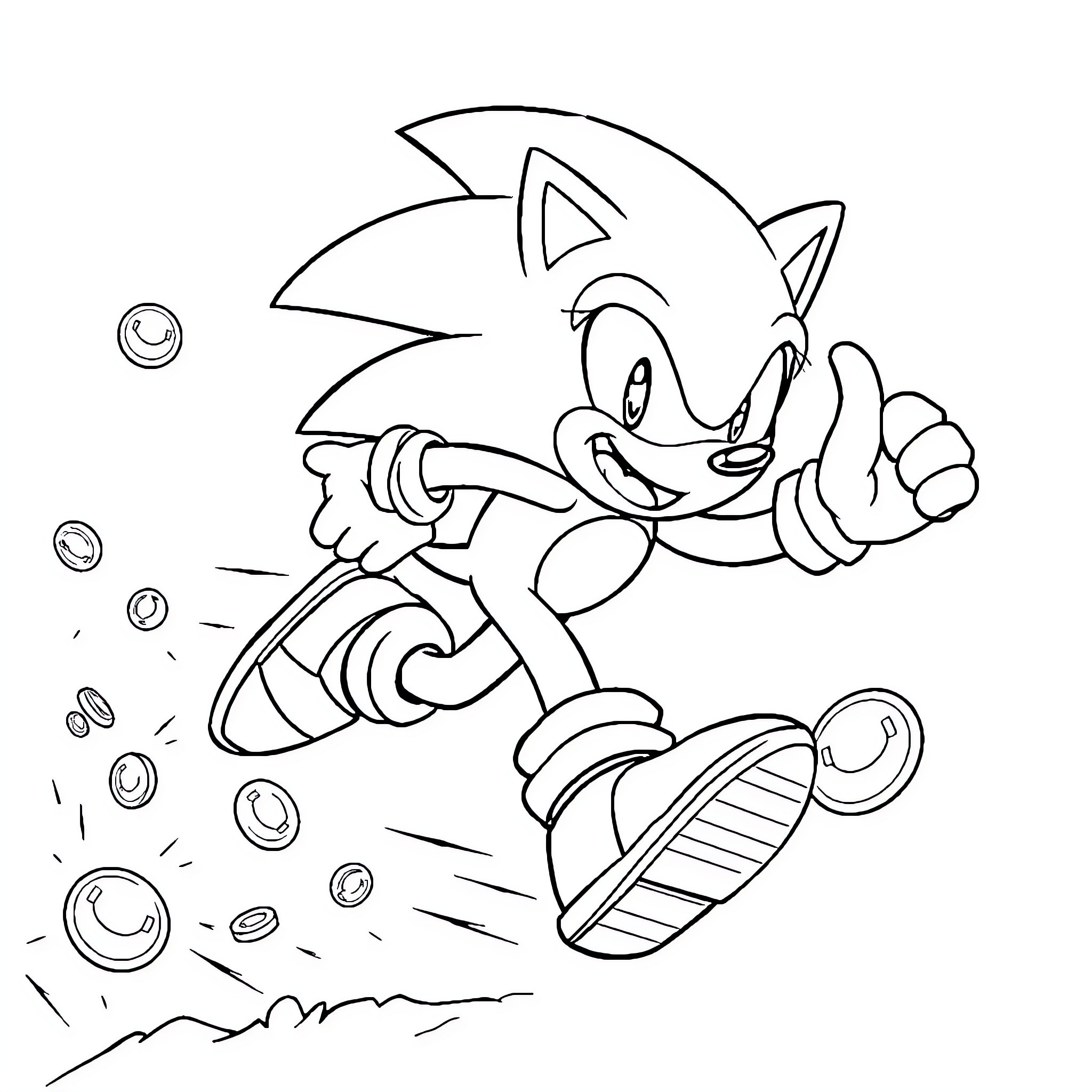 Sonic's Speedy Adventure with Bubbles Coloring Page (free black-and-white line drawing printable PDF for all, from beginners to advanced learners, including children, teens, adults, and seniors)