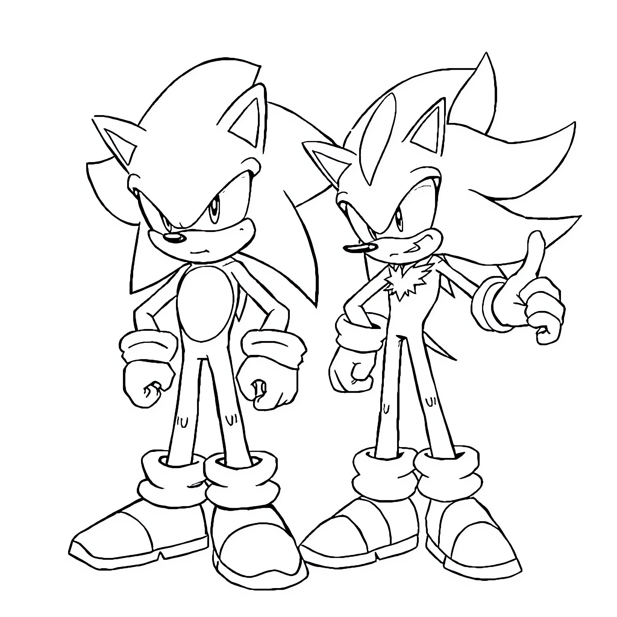 Sonic characters in action poses Coloring Page (free black-and-white line drawing printable PDF for all, from beginners to advanced learners, including children, teens, adults, and seniors)