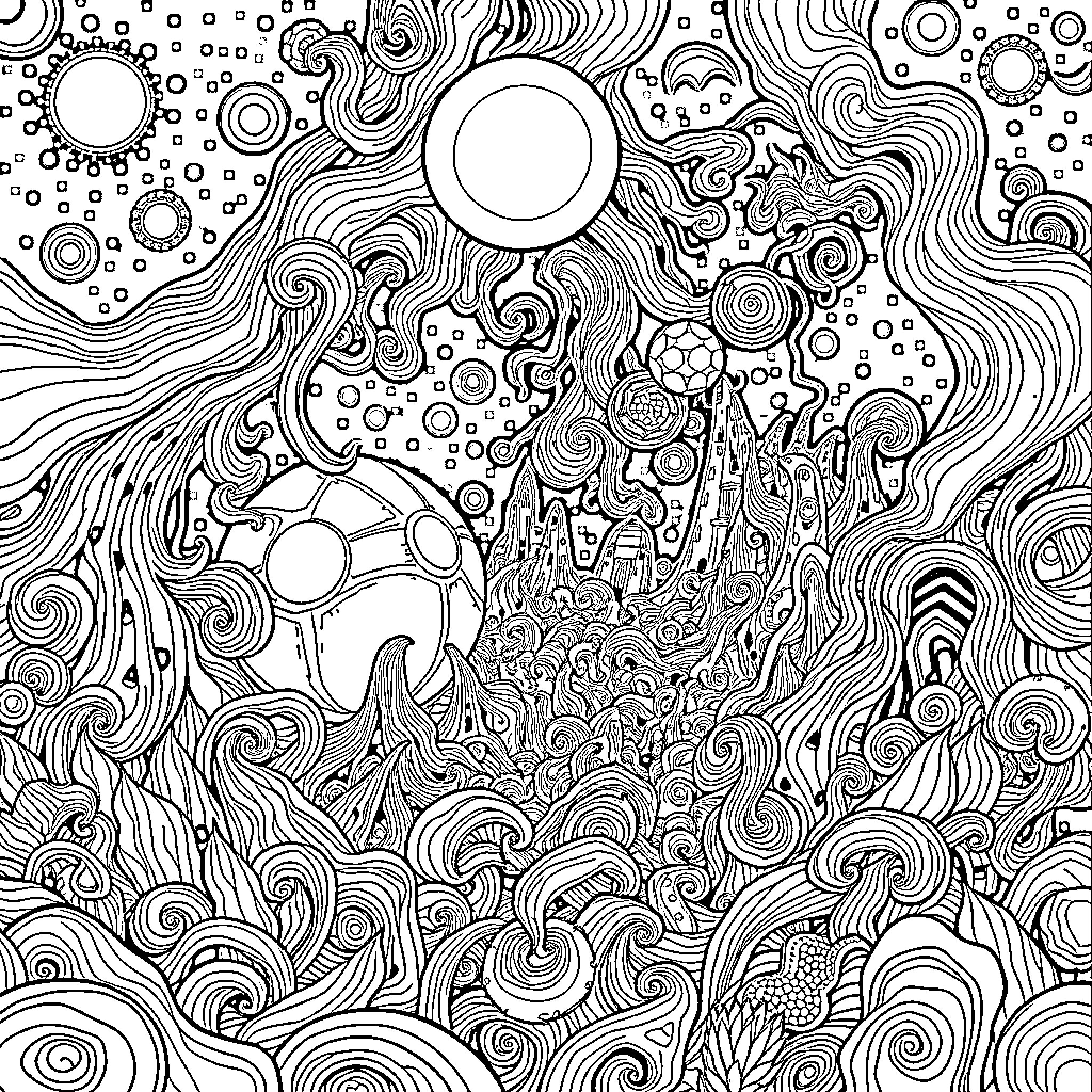 Dmt Organic Shapes and Abstract Patterns Coloring Page (free black-and-white line drawing printable PDF for all, from beginners to advanced learners, including children, teens, adults, and seniors)