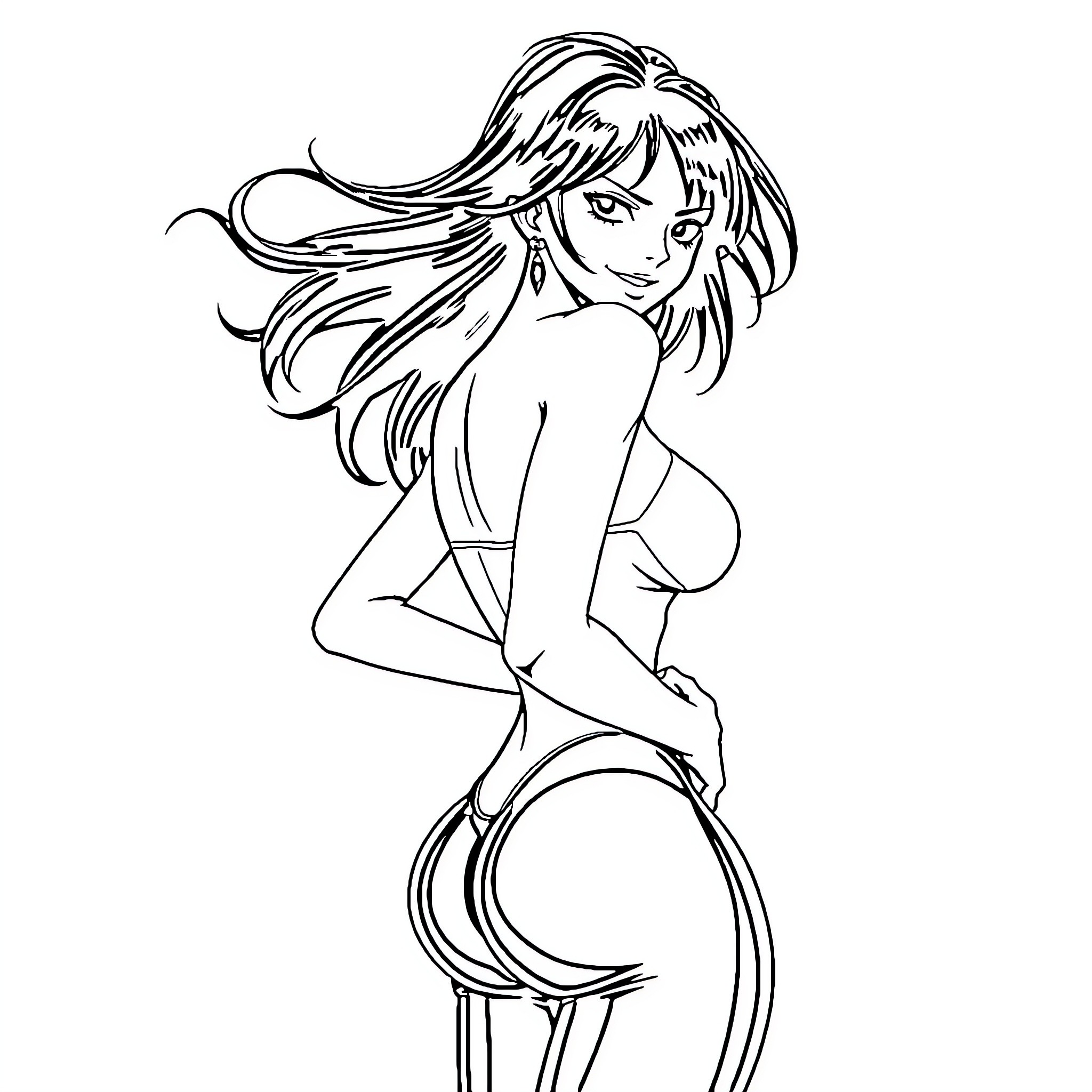Nico Robin in a stylized pose Coloring Page (free black-and-white line drawing printable PDF for all, from beginners to advanced learners, including children, teens, adults, and seniors)