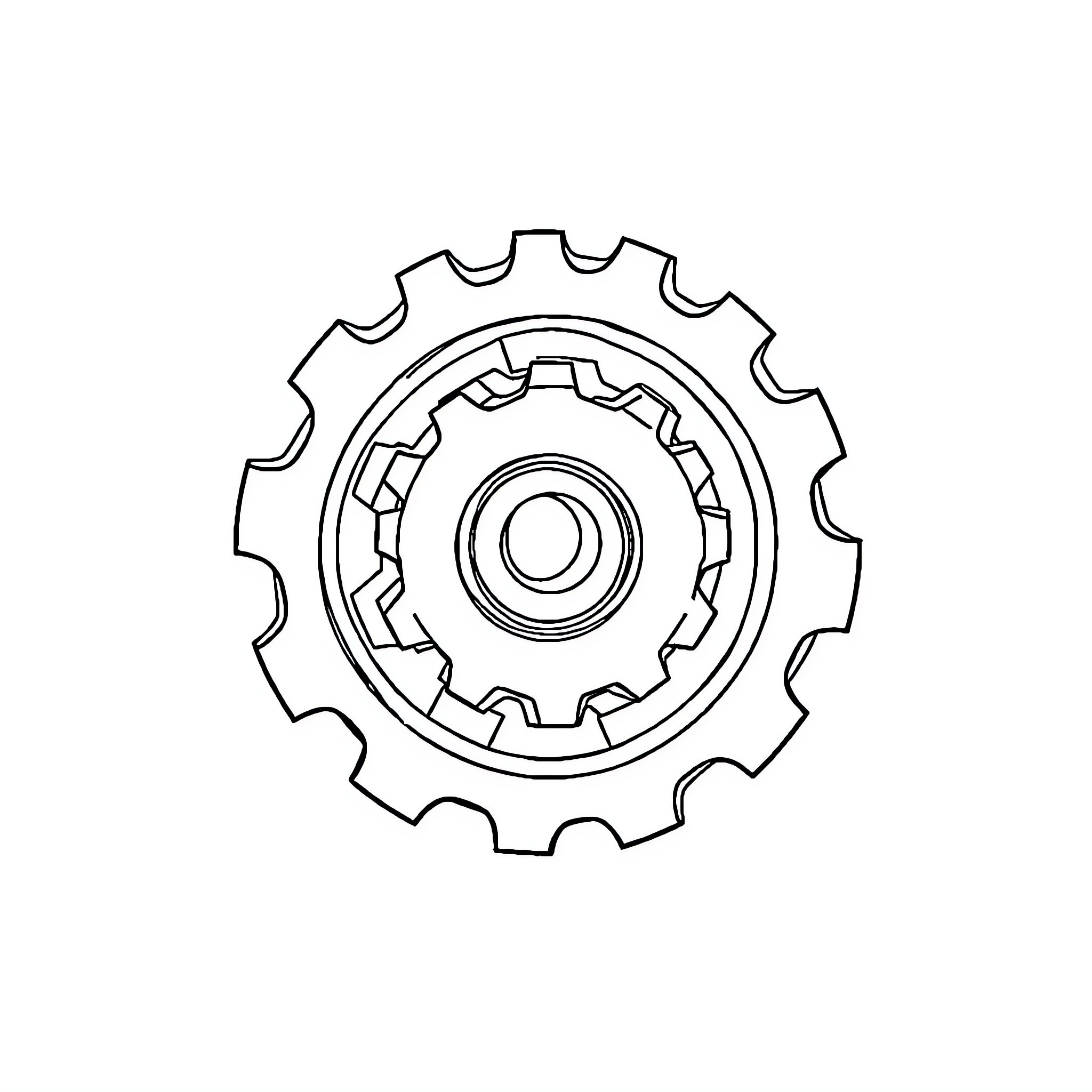 Gears rotating in mechanism Coloring Page (free black-and-white line drawing printable PDF for all, from beginners to advanced learners, including children, teens, adults, and seniors)