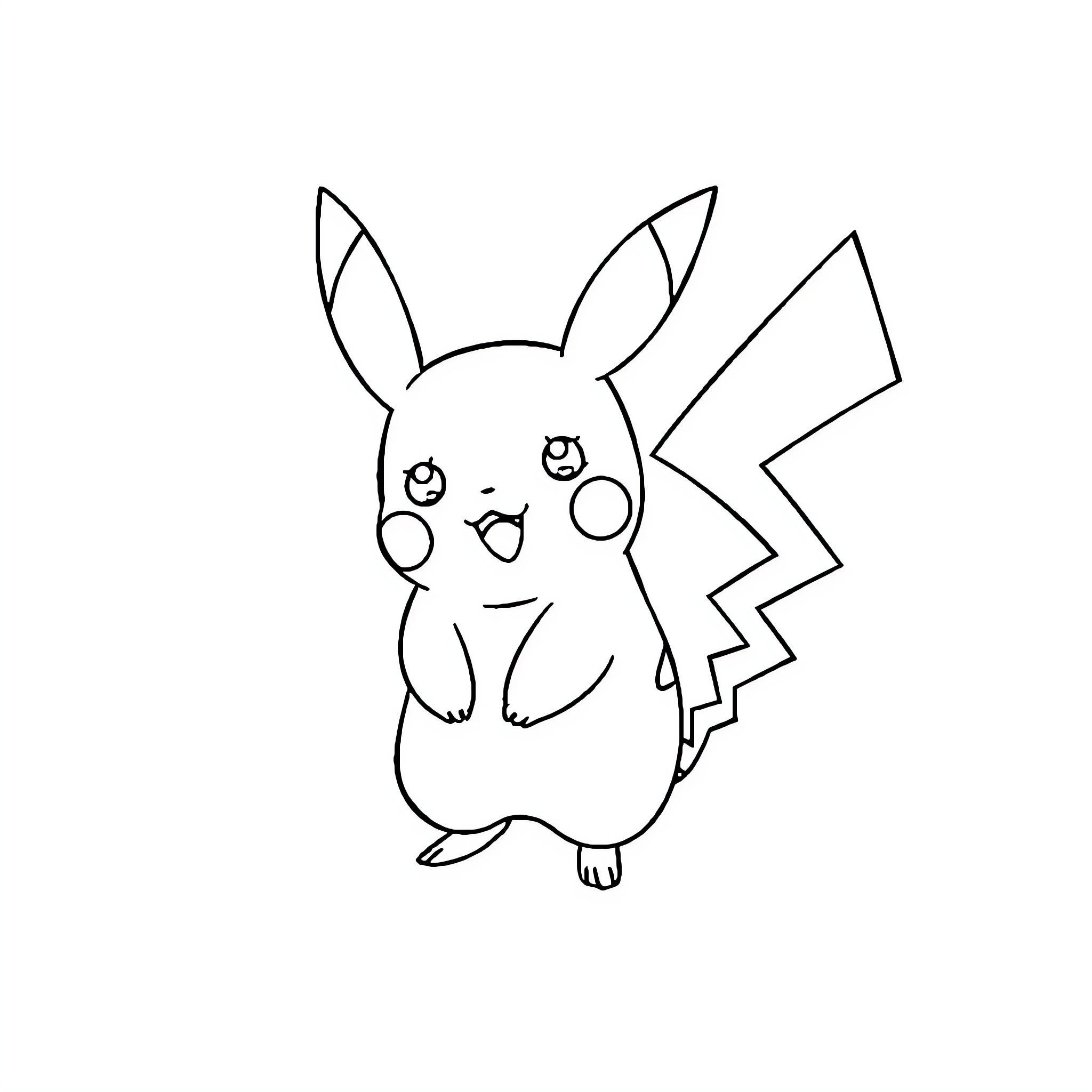 Pikachu the Pokémon in a simple pose Coloring Page (free black-and-white line drawing printable PDF for all, from beginners to advanced learners, including children, teens, adults, and seniors)