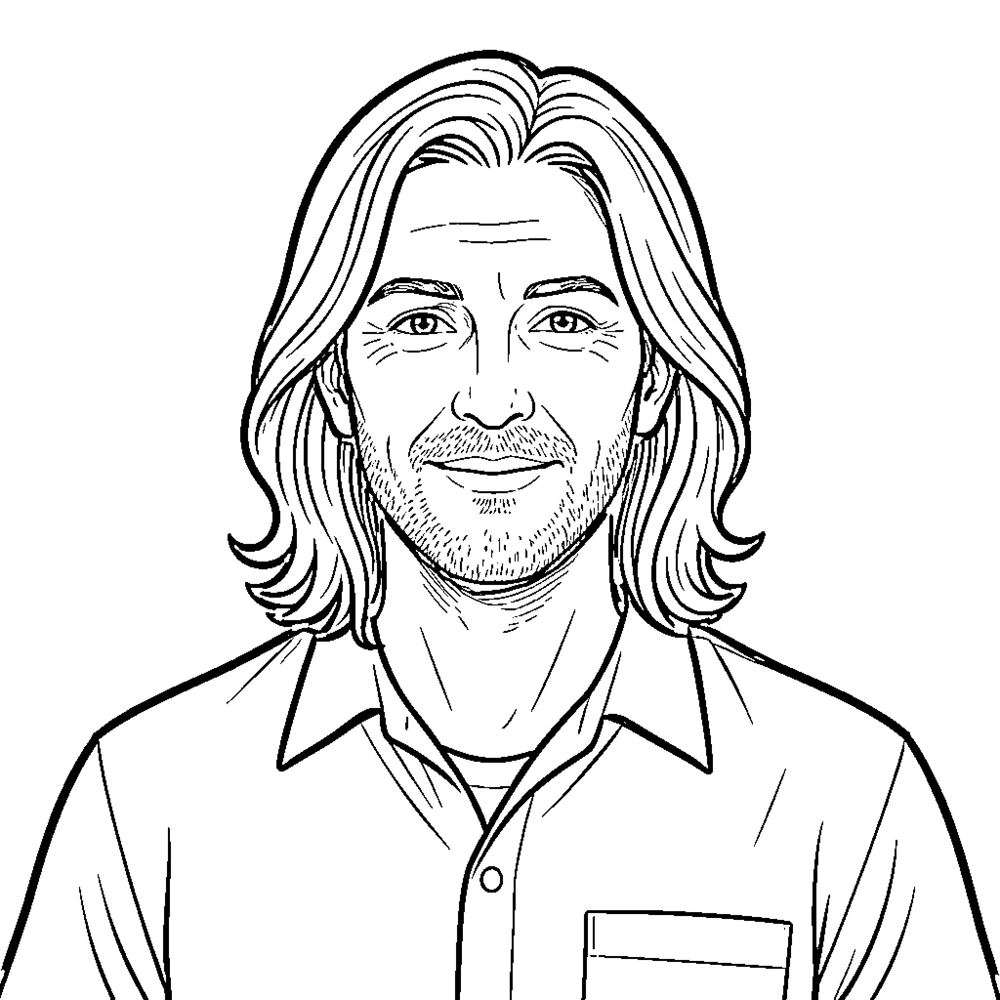 Kinesiologa's Thoughtful Expression Coloring Page (free black-and-white line drawing printable PDF for all, from beginners to advanced learners, including children, teens, adults, and seniors)