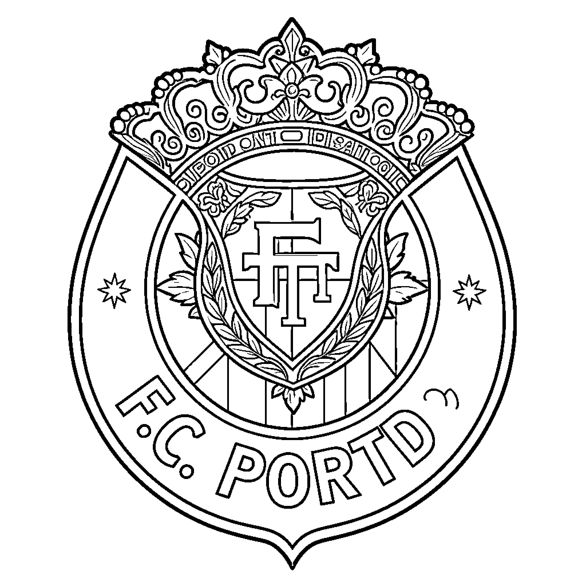 F.C. Porto Crest with Ornate Design Coloring Page (free black-and-white line drawing printable PDF for all, from beginners to advanced learners, including children, teens, adults, and seniors)