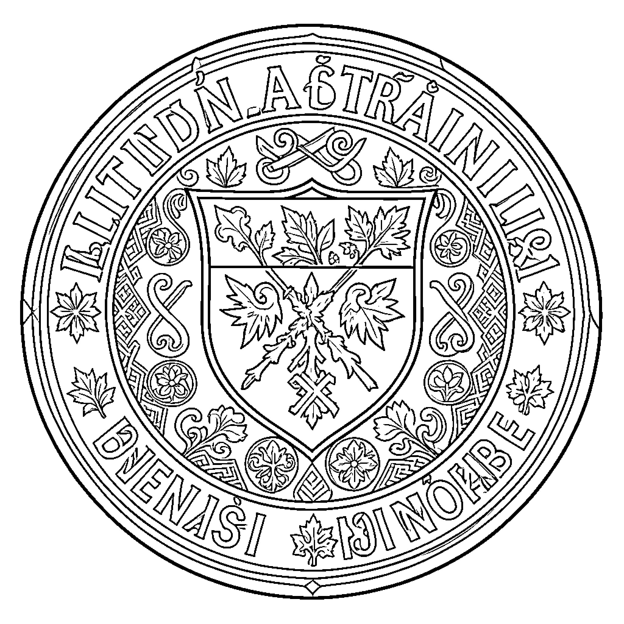 Lithuanian Football emblem with intricate decorative patterns Coloring Page (free black-and-white line drawing printable PDF for all, from beginners to advanced learners, including children, teens, adults, and seniors)