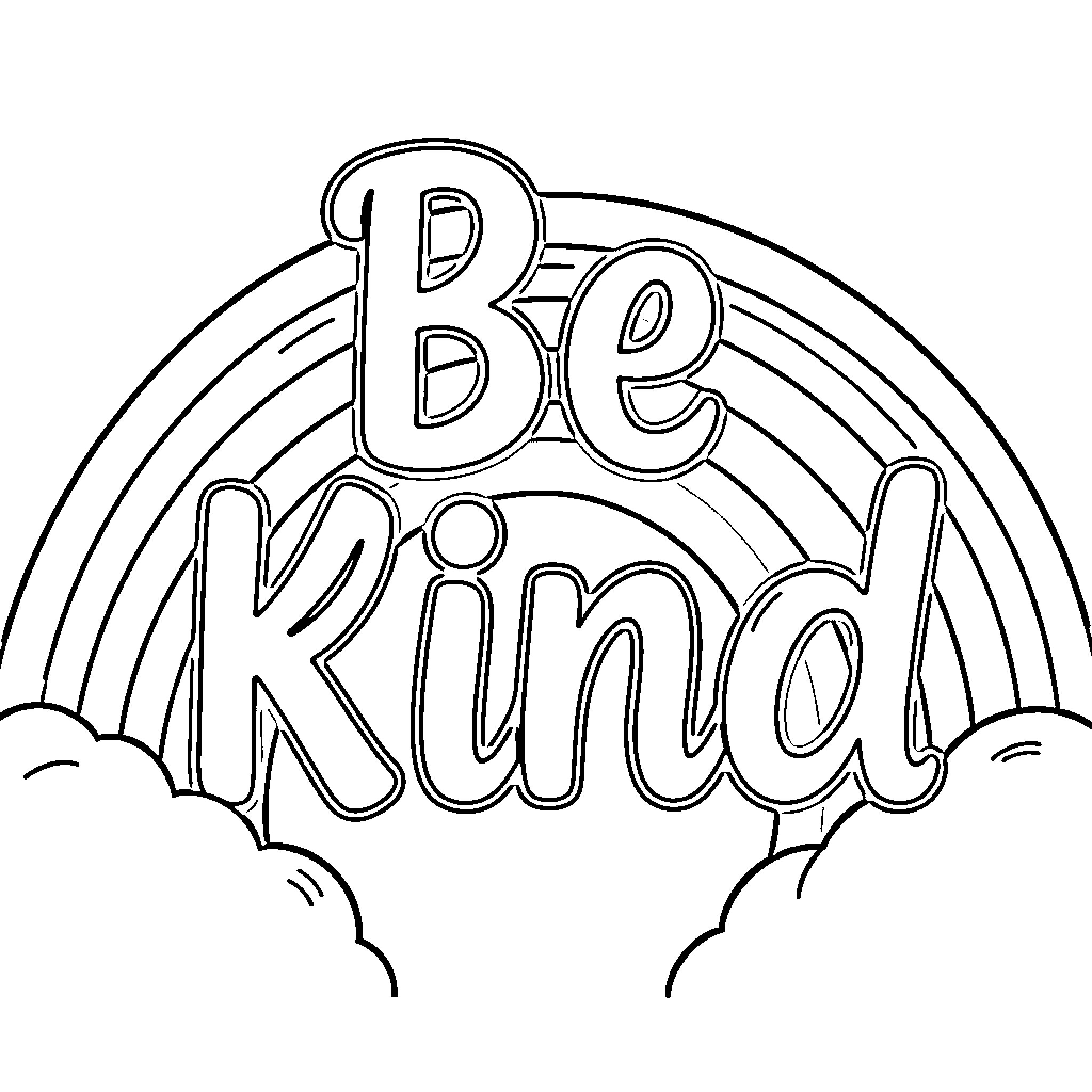 Be Kind: Encouraging Positivity and Compassion Coloring Page (free black-and-white line drawing printable PDF for all, from beginners to advanced learners, including children, teens, adults, and seniors)