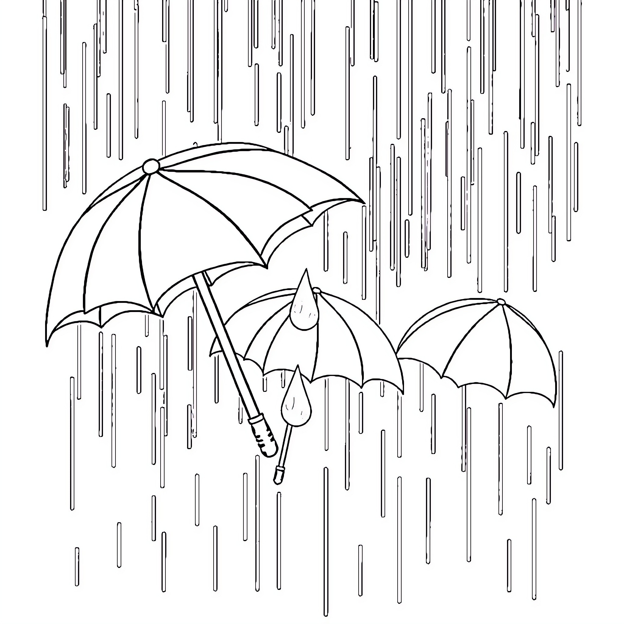 Umbrella protection during heavy rain Coloring Page (free black-and-white line drawing printable PDF for all, from beginners to advanced learners, including children, teens, adults, and seniors)