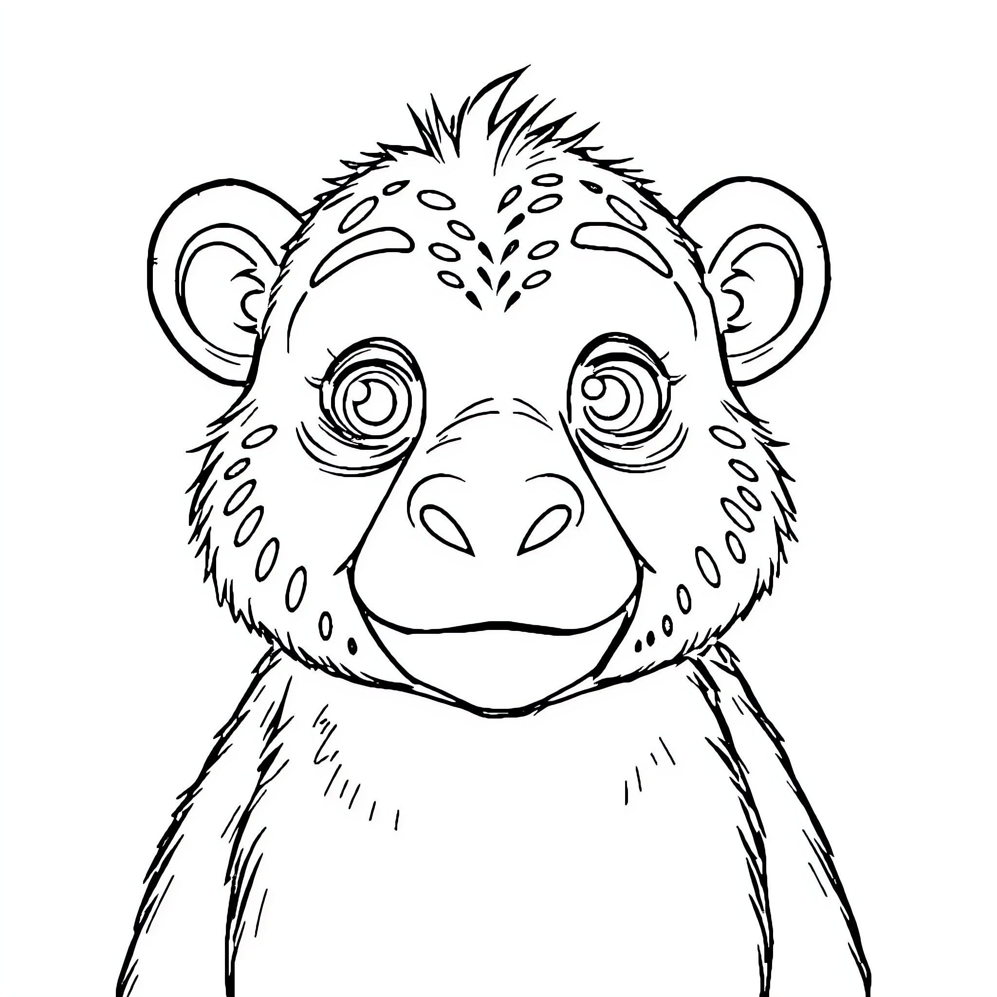 Potato monkey with expressive features Coloring Page (free black-and-white line drawing printable PDF for all, from beginners to advanced learners, including children, teens, adults, and seniors)