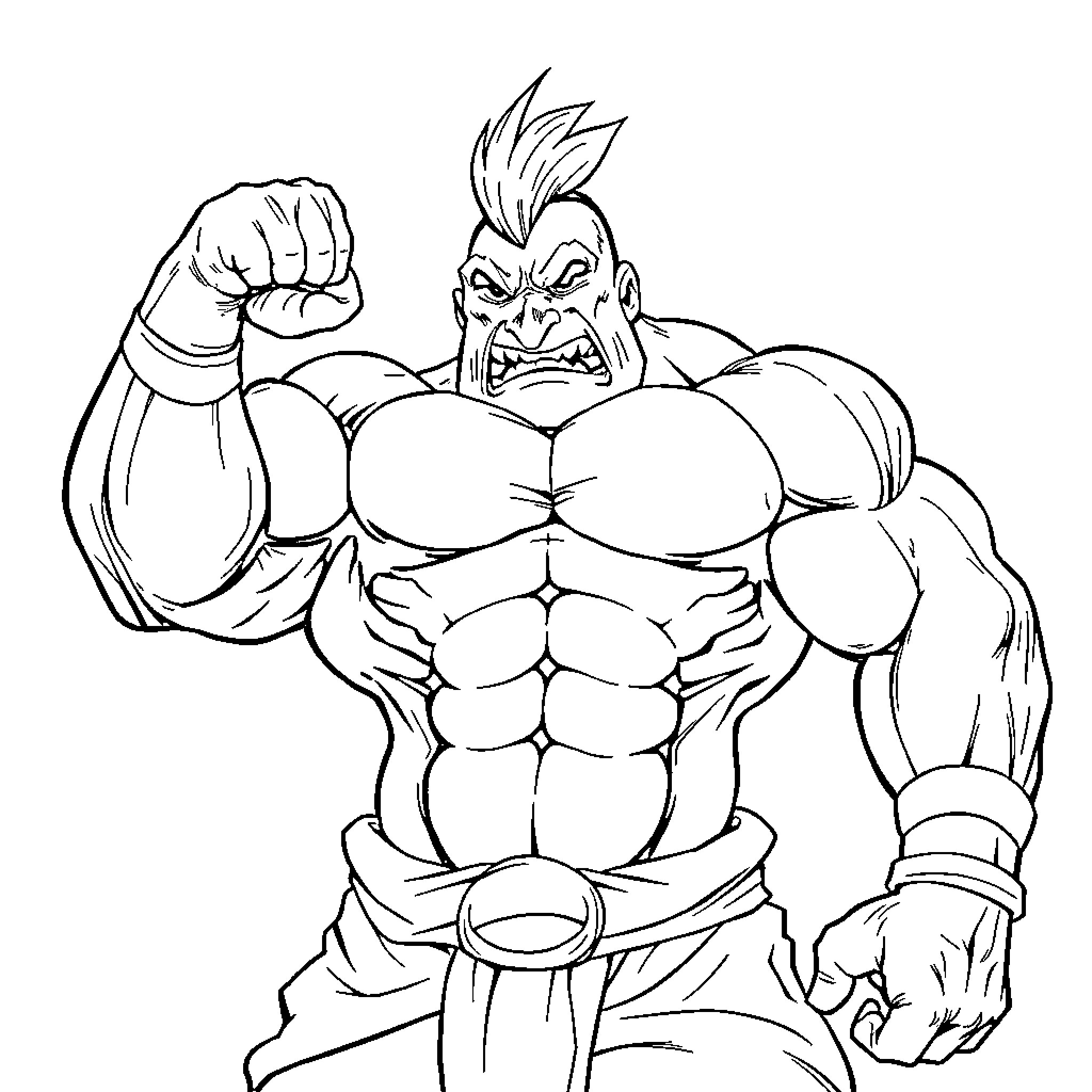 Alphonse Elric's Muscular Anime Persona Coloring Page (free black-and-white line drawing printable PDF for all, from beginners to advanced learners, including children, teens, adults, and seniors)